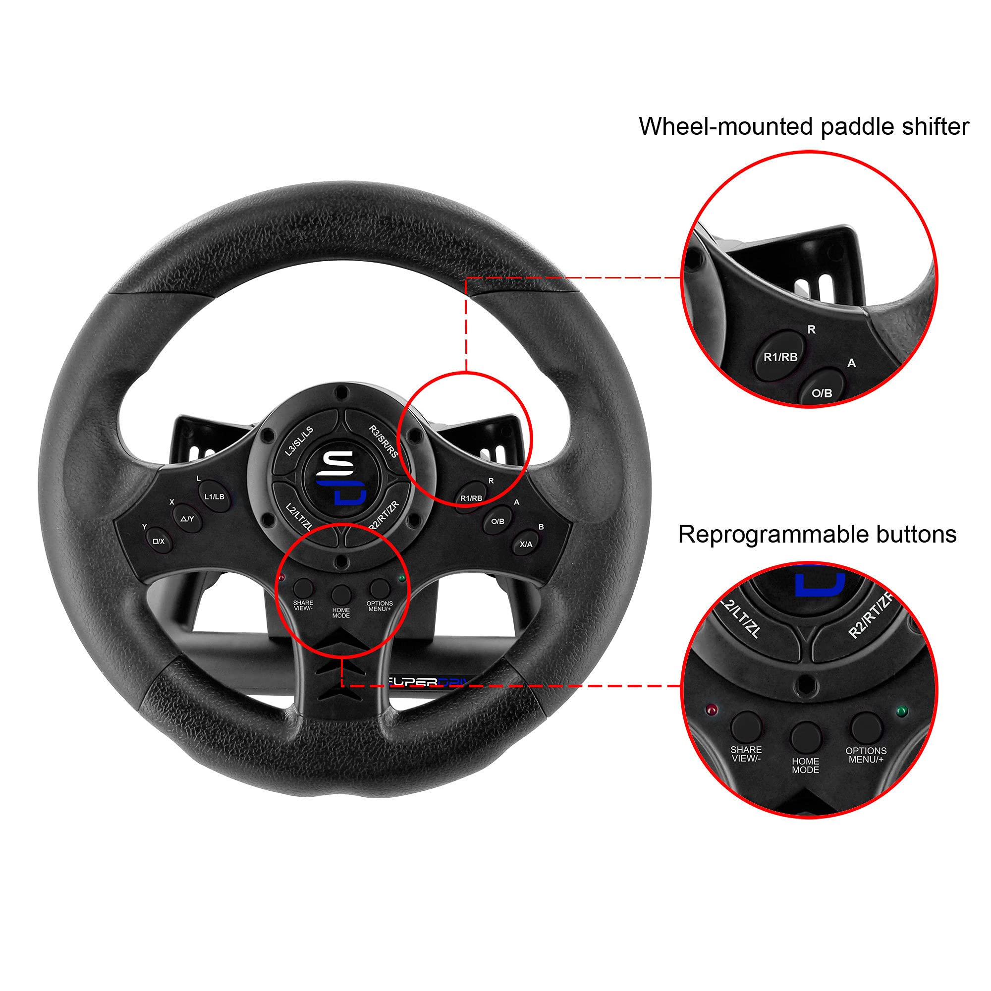 Subsonic - Superdrive, Volante De Carreras Sv450 Con Pedales, Cambio Y VibracióN, XBOX - X/Series, Switch, Ps4, Xbox One, Ps3, Pc (Programable Para Todos Los Juegos), Xbox Series X