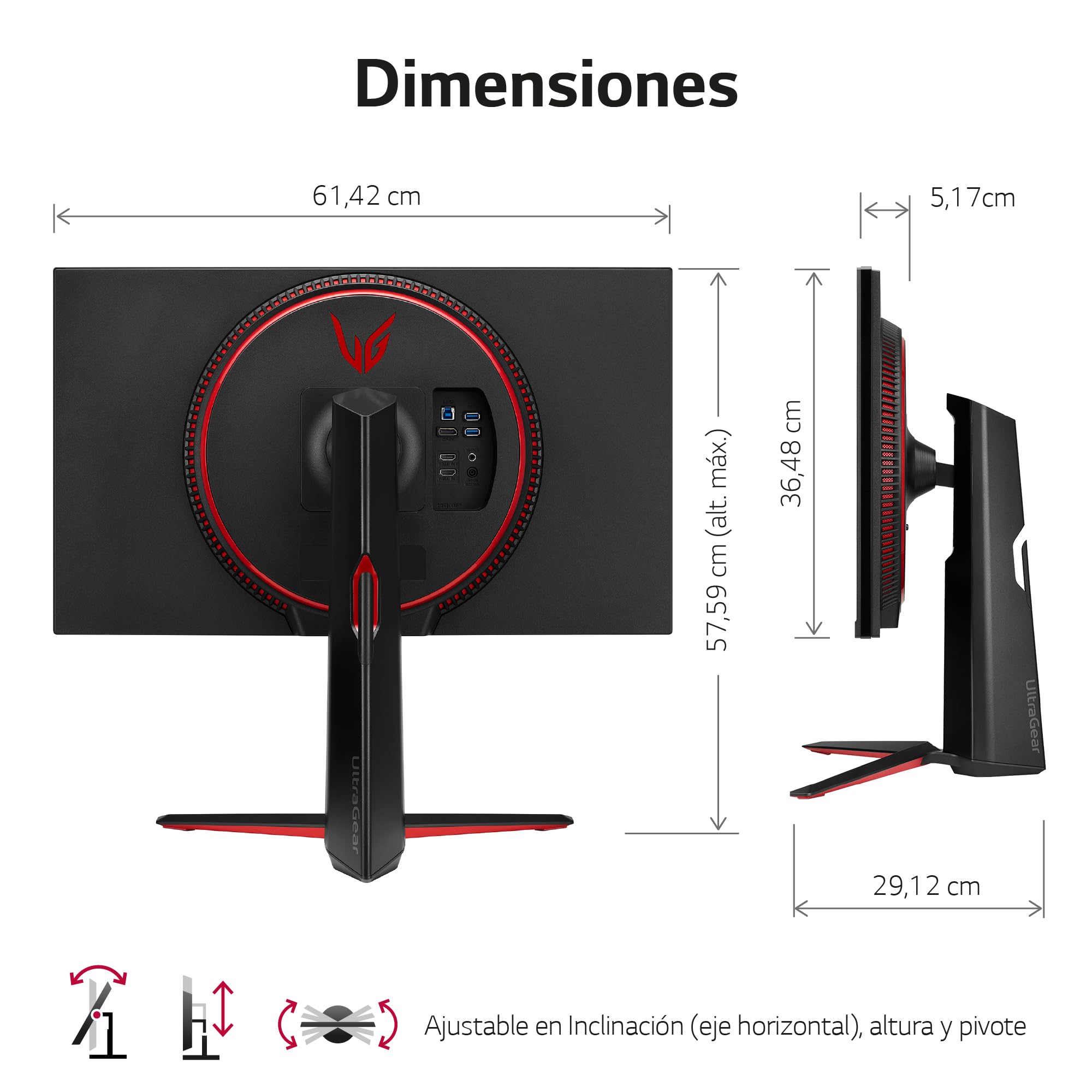 Monitor Gaming LG UltraGear 27GP850P-B 27'/ QHD/ 1ms/ 165Hz/ IPS/ Regulable en altura/ Negro