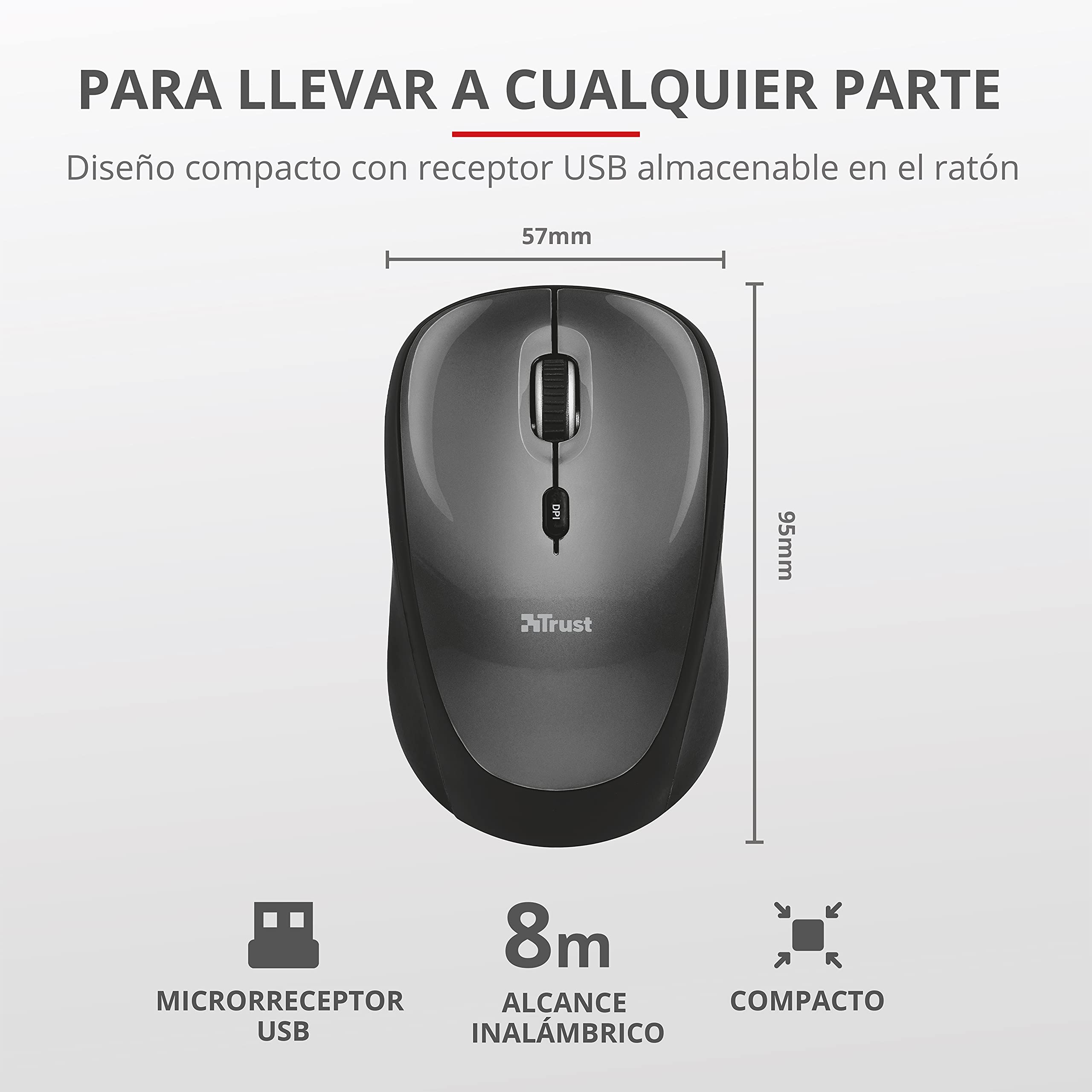 TRUST WIRELESS MOUSE  YVI - BLACK (SENSOR OPTICO DE 800 - 1.600 PPP REALES)