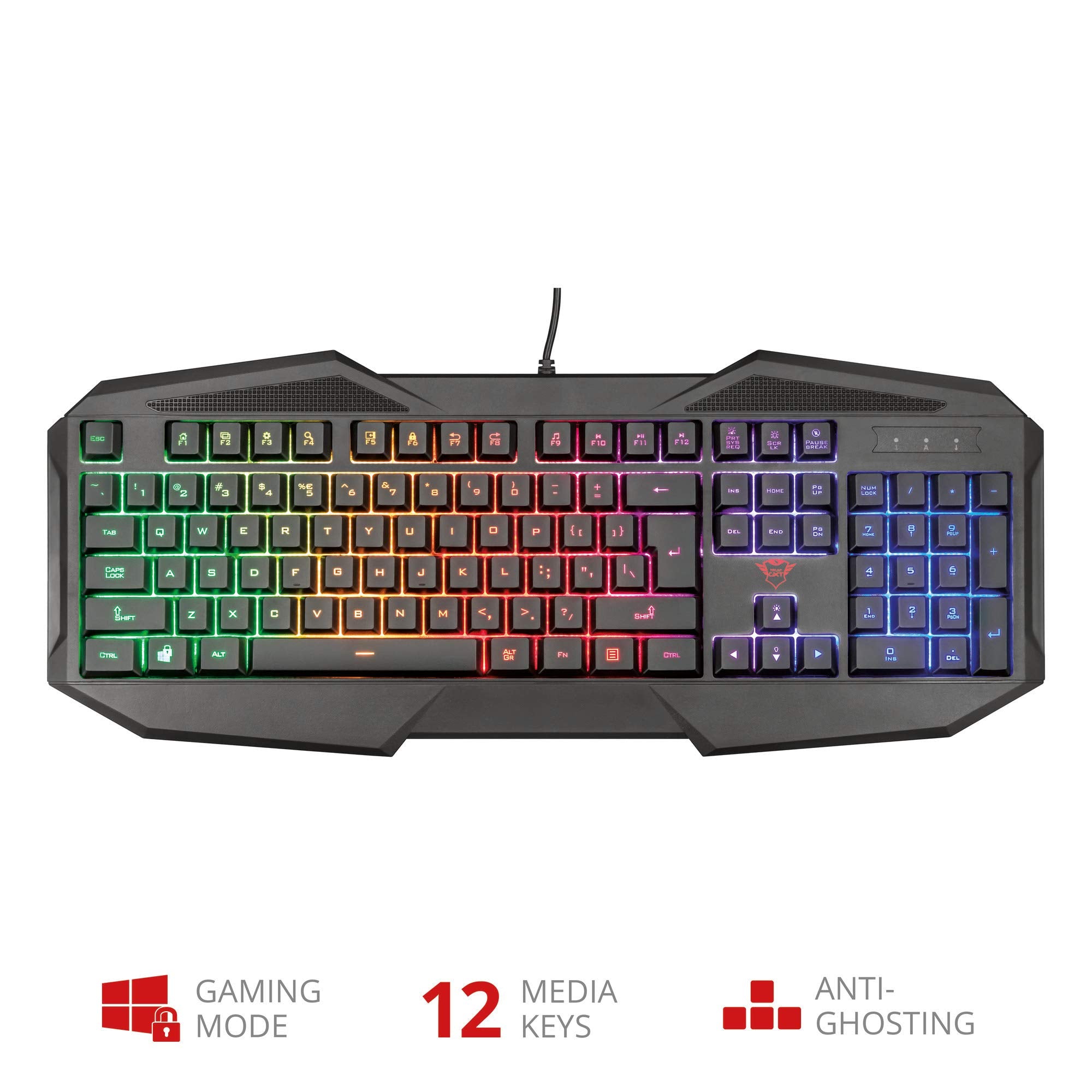 Trust Gaming Gxt 830-Rw Avonn Teclado Gaming, DisposicióN Qwerty EspañOl, Led IluminacióN, 12 Teclas Multimedia, Teclado AláMbrico Para Windows, Pc, Ordenador, PortáTil - Negro
