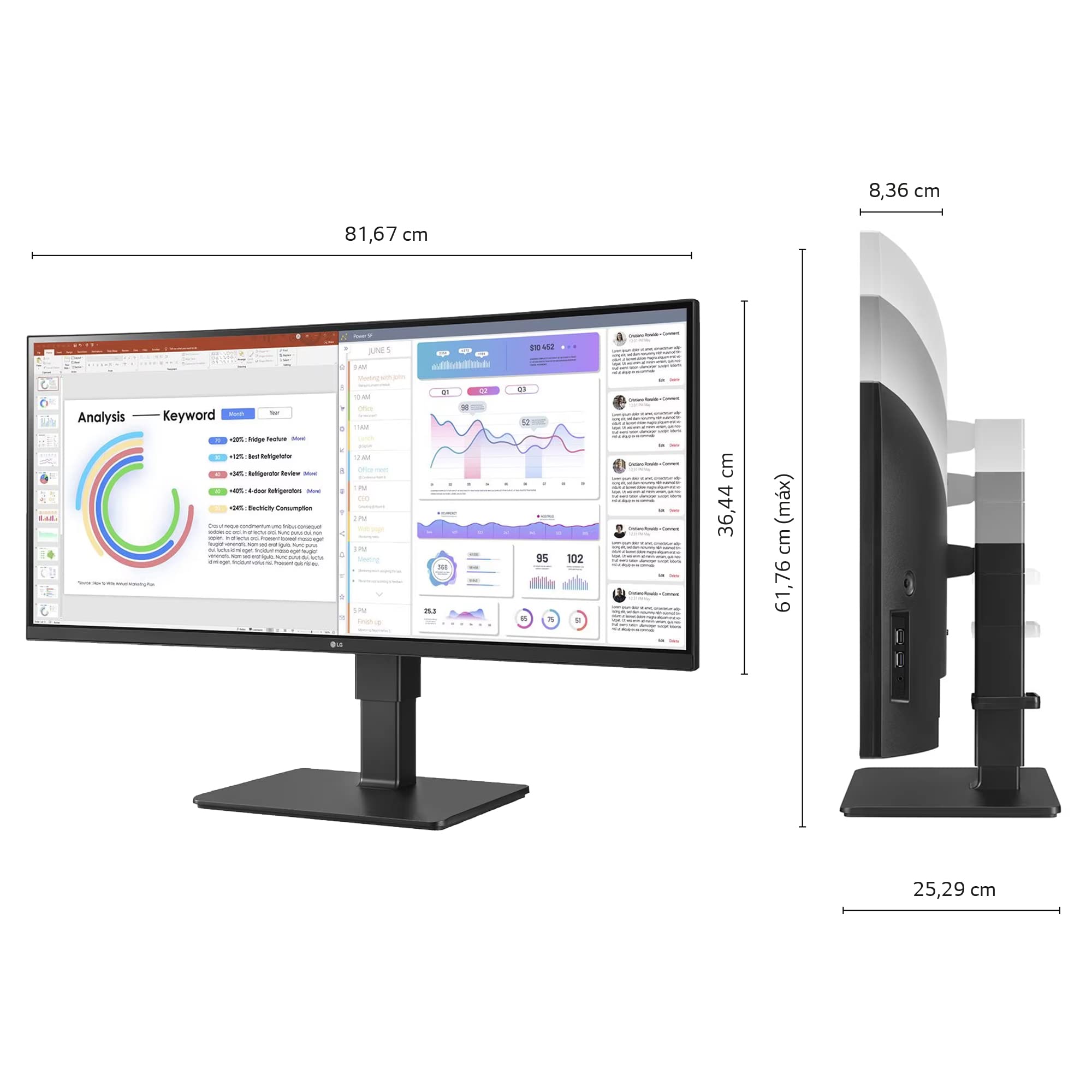 Monitor Profesional Ultrapanorámico Curvo LG 34BQ77QC-B 34'/ WQHD/ Webcam/ Multimedia/ Regulable en altura/ Negro