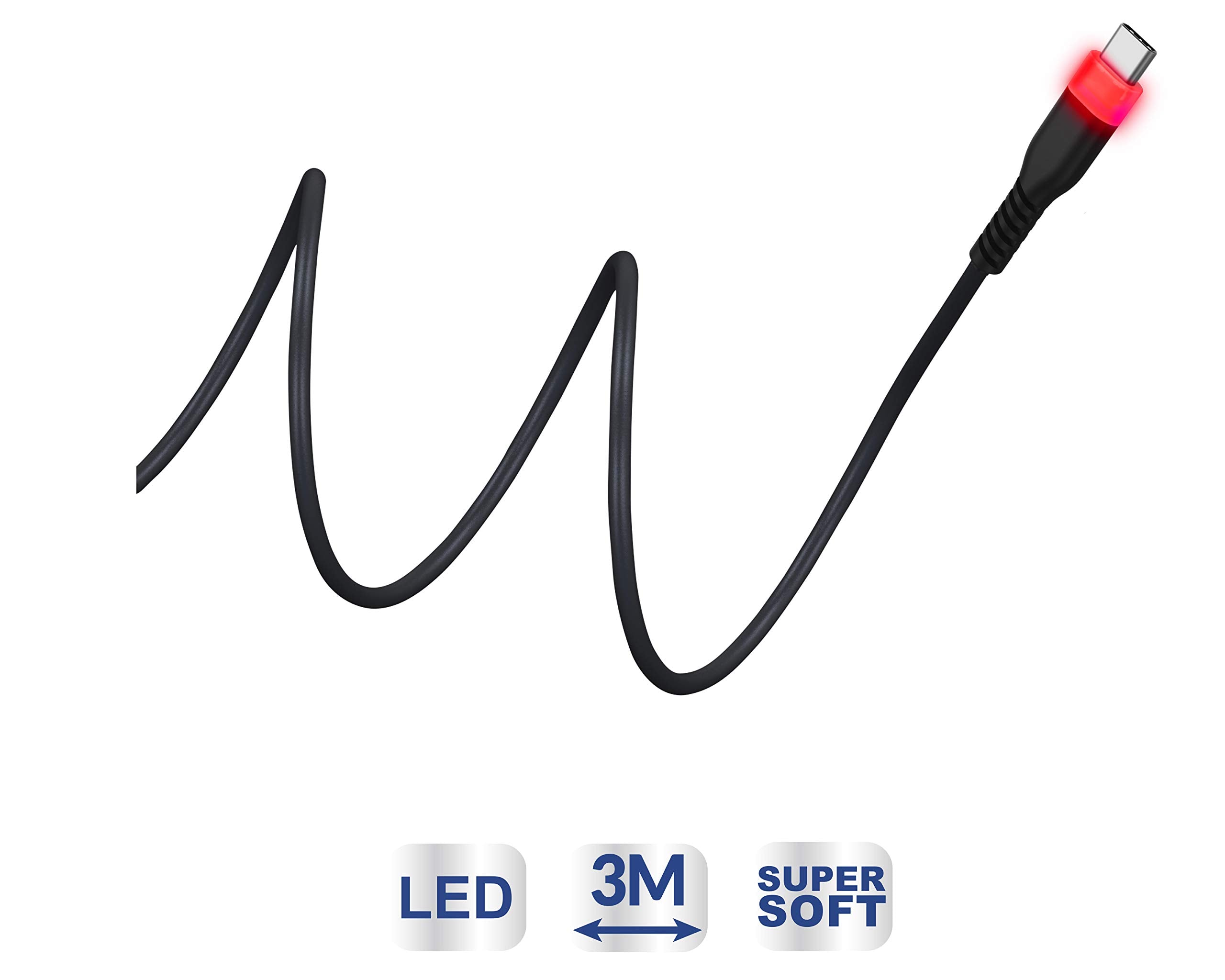 Subsonic Raiden - Cable Usb C De Carga Y Transferencia, Supersoft Anti Nudos De 3 Metros, RetroiluminacióN Led Para El Mando ( PS5 - )