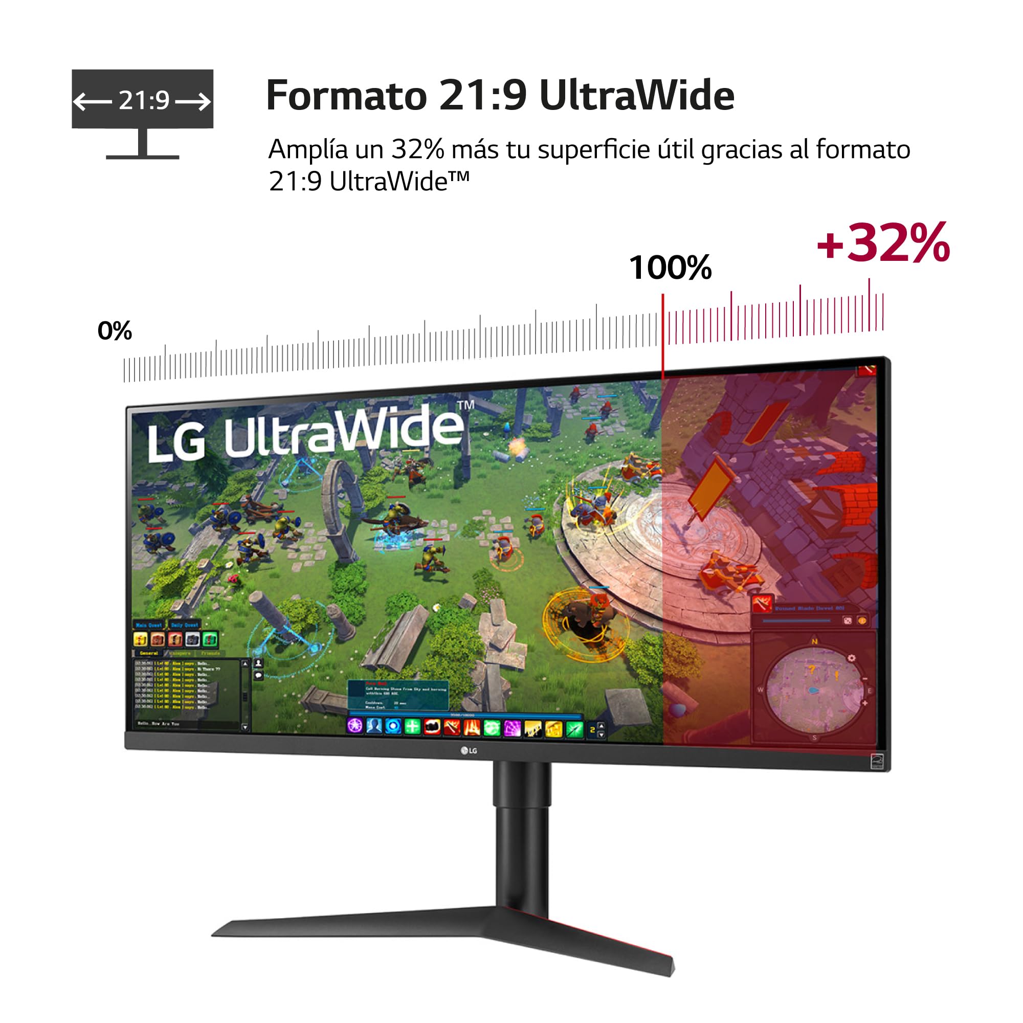Monitor Gaming Ultrapanorámico LG 34WP65G-B 34'/ WFHD/ 1ms/ 75Hz/ IPS/ Regulable en altura/ Negro