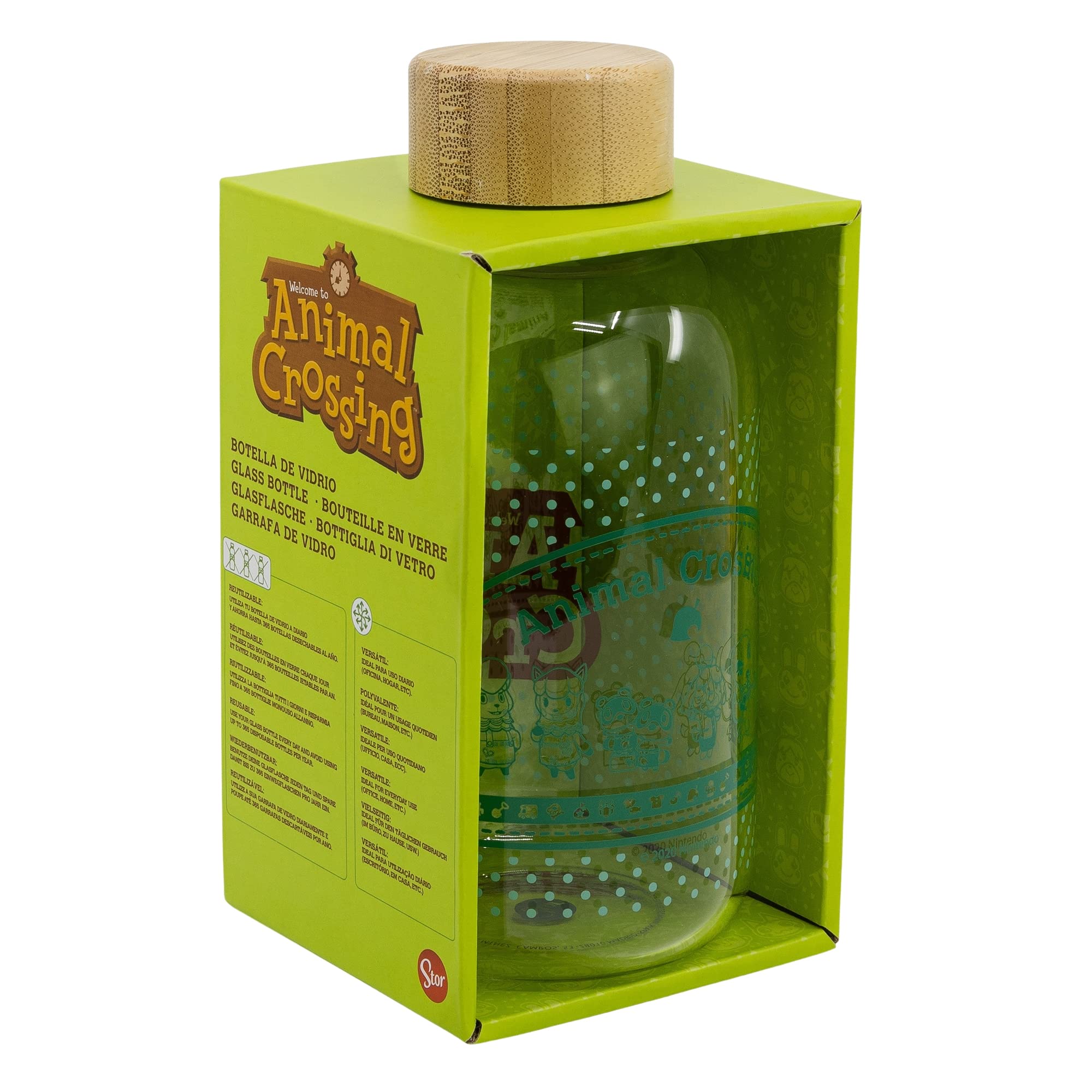 Botella De Agua De Cristal De Borosilicato Reutilizable De 620 Ml Con TapóN HerméTico De Animal Crossing