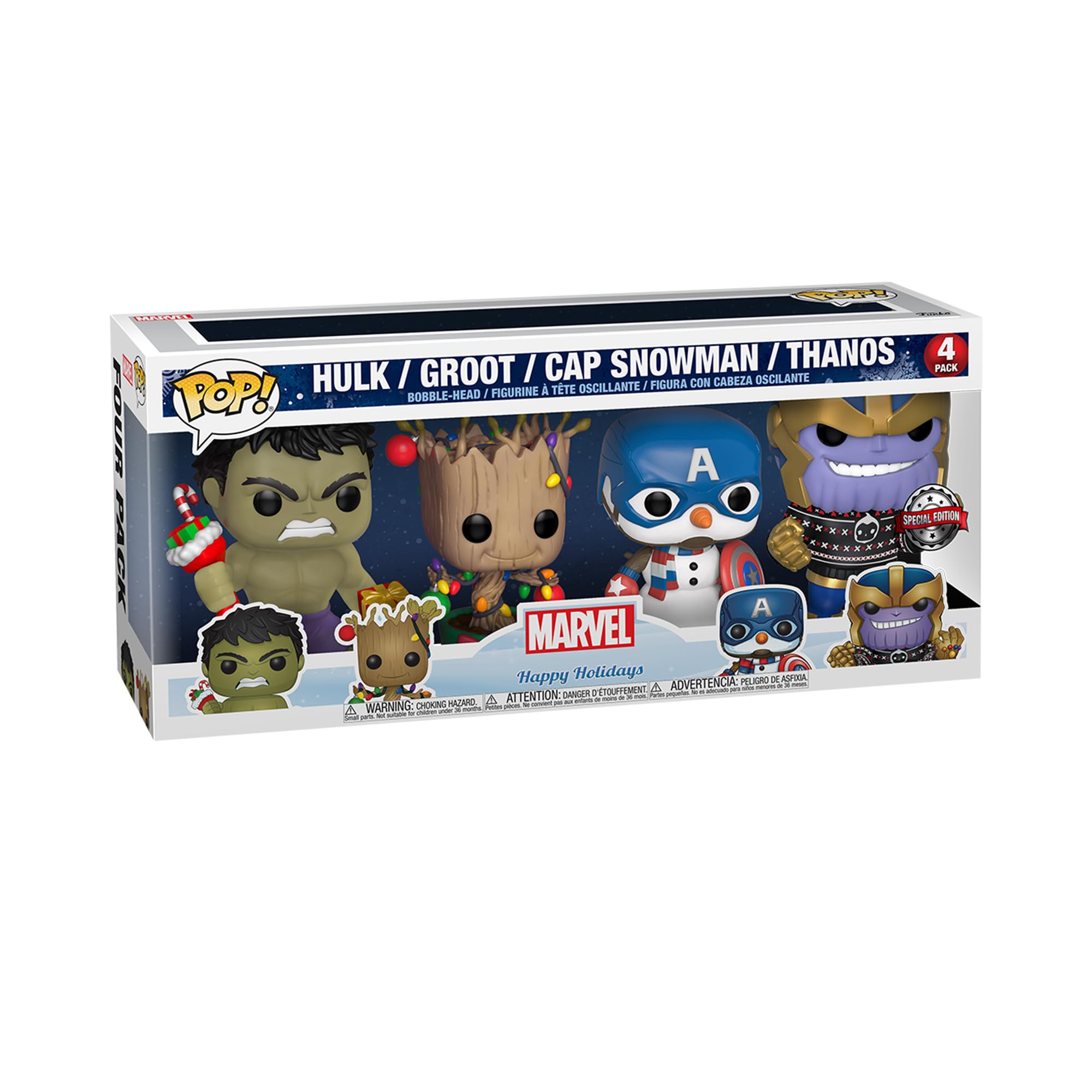 Funko Pop! Marvel: Holiday - Hulk, Groot, Captain America Snowman And Thanos - 4pk - Marvel Comics - CóMics Marvel - Figura De Vinilo Coleccionable - Idea De Regalo- Mercancia Oficial