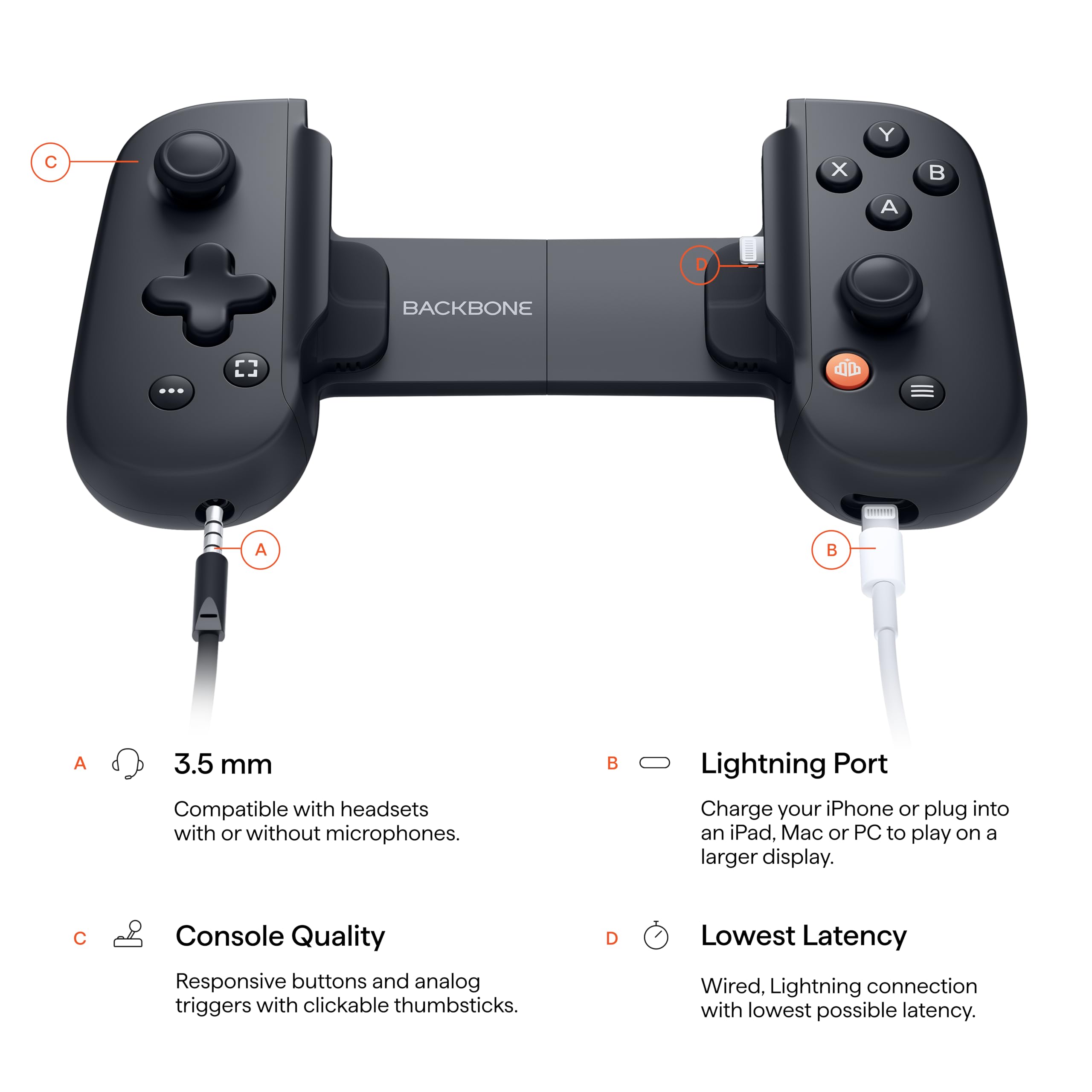 BACKBONE One Controlador de Juego para iPhone Lightning - Convierte tu iPhone en Consola Portátil - Compatible con Xbox, PlayStation y Más - Calidad de Consola en Movimiento