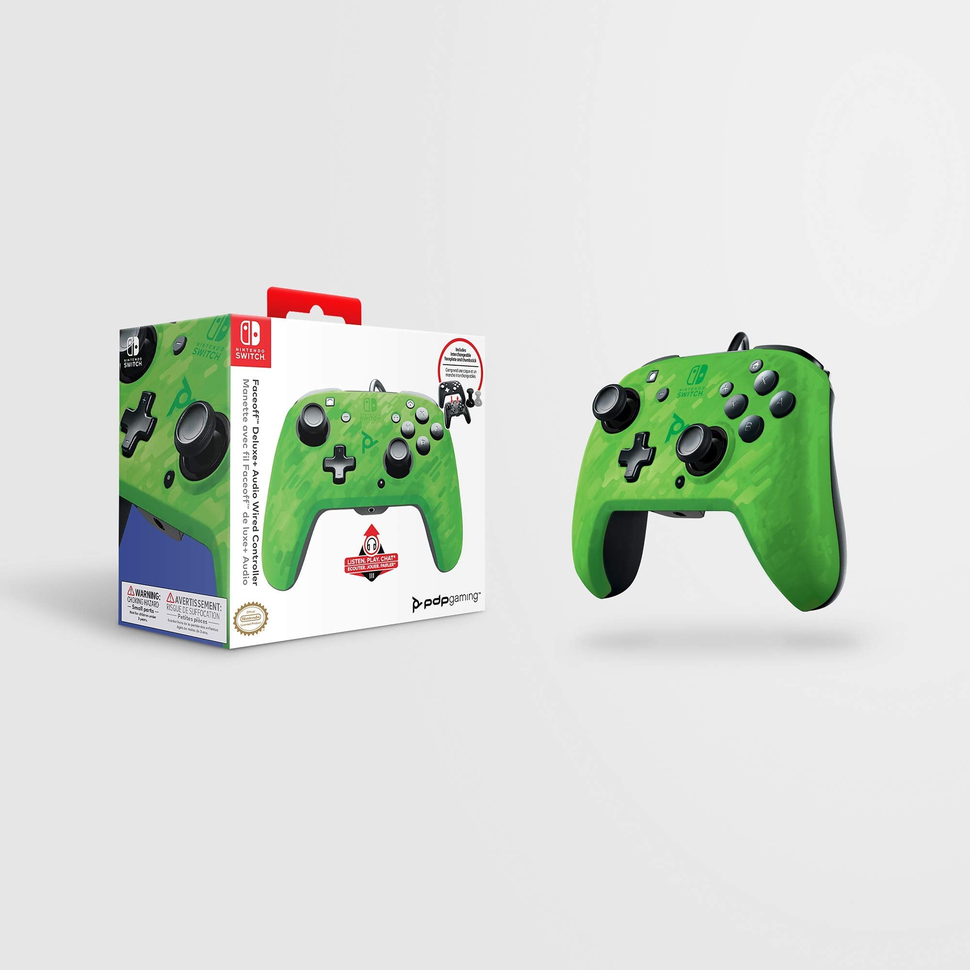 PDP Faceoff Deluxe + Contrôleur de câble audio PDP pour Switch en camouflage vert