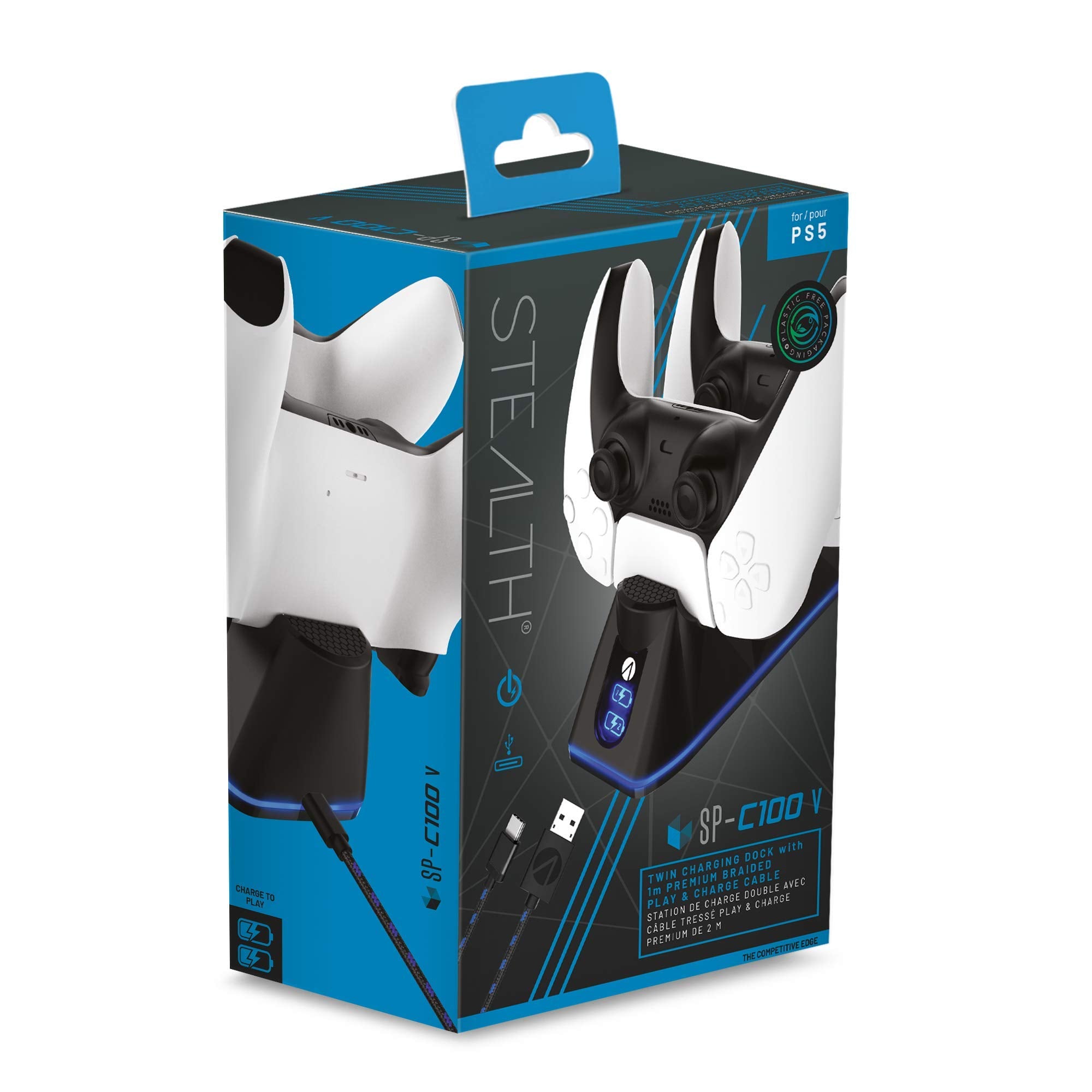 Station de chargement double STEALTH SP-C100 V avec câble pour jeux et chargement compatible avec PS5 - Noir