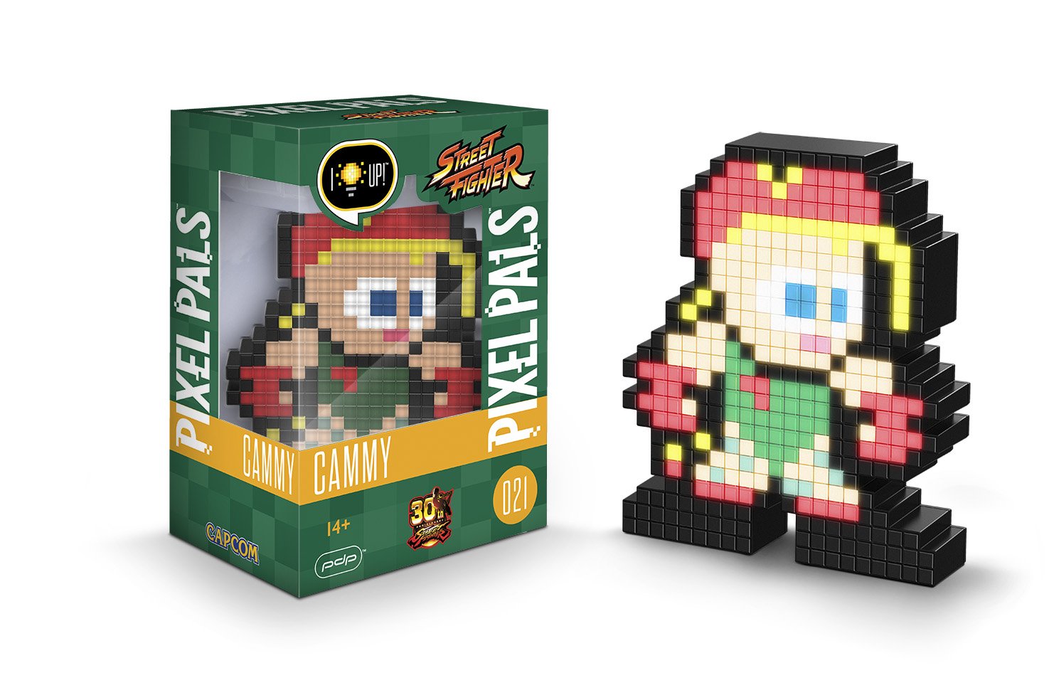 PDP Cammy Pixel Pals Street Fighter, vert/rouge, 3,4 x 4,4 x 6,2 pouces