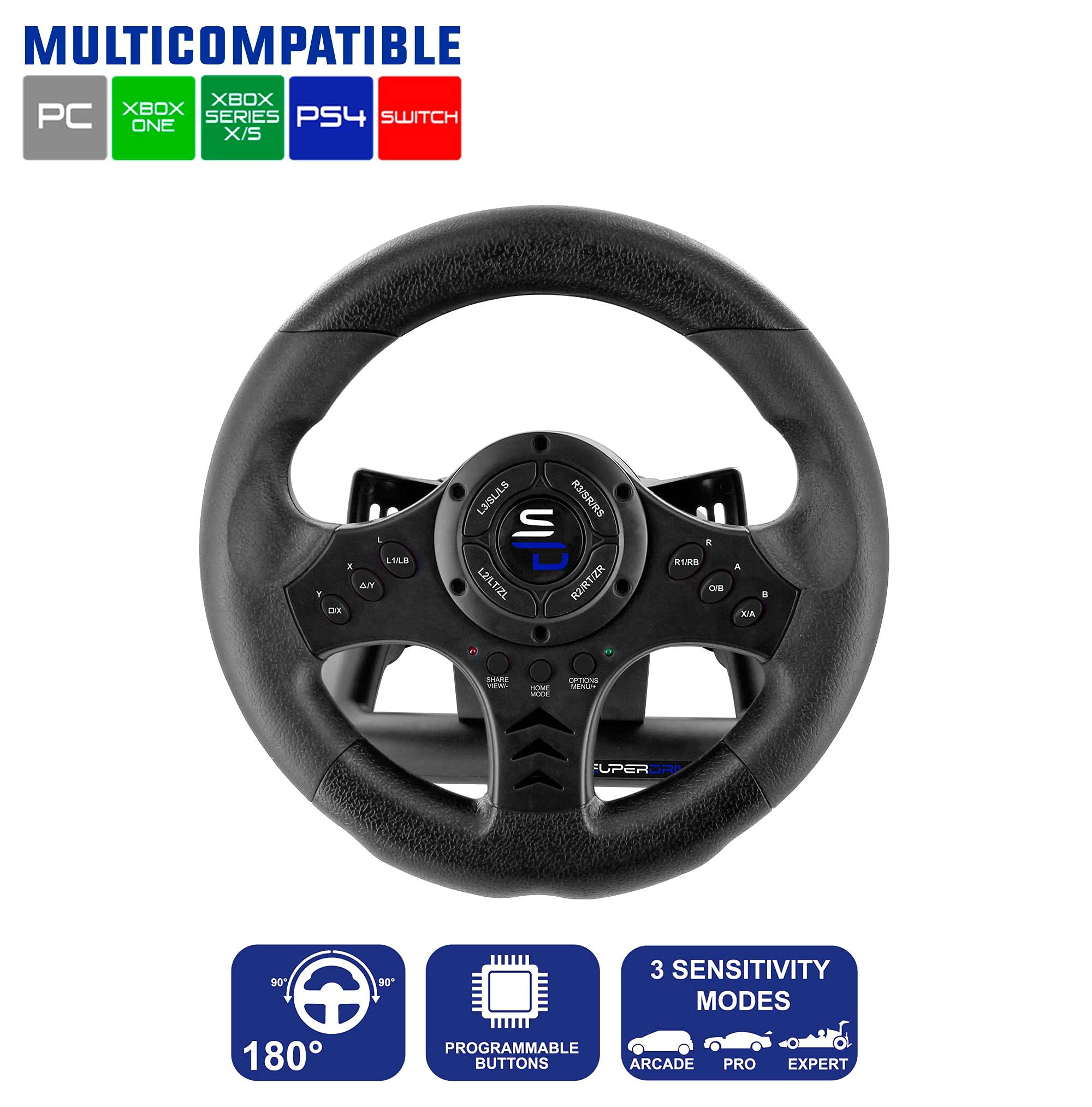 Subsonic - Superdrive, Volante De Carreras Sv450 Con Pedales, Cambio Y VibracióN, XBOX - X/Series, Switch, Ps4, Xbox One, Ps3, Pc (Programable Para Todos Los Juegos), Xbox Series X