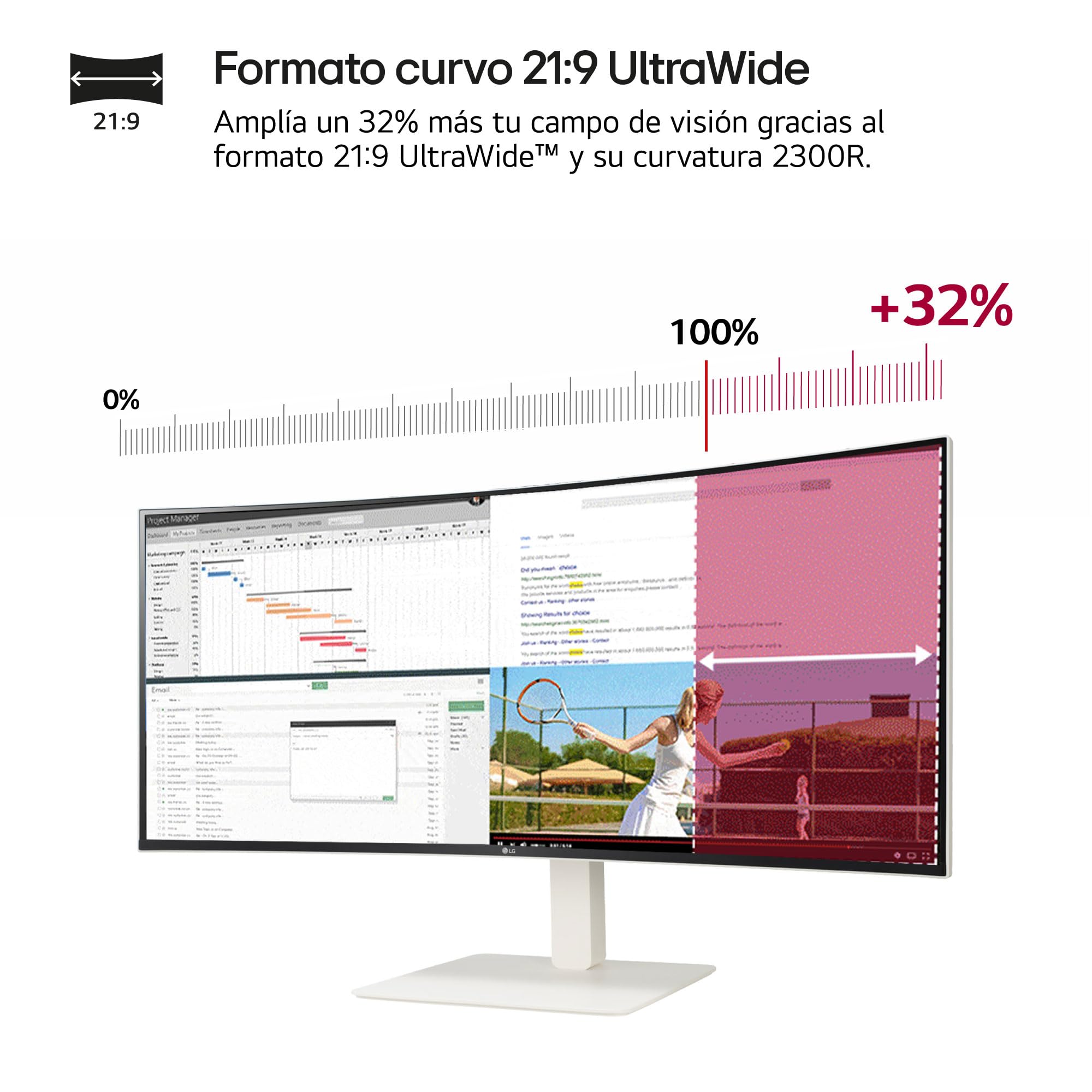 Monitor Profesional Ultrapanorámico Curvo LG UltraWide 38WR85QC-W 37.5'/ WQHD+/ Multimedia/ Blanco
