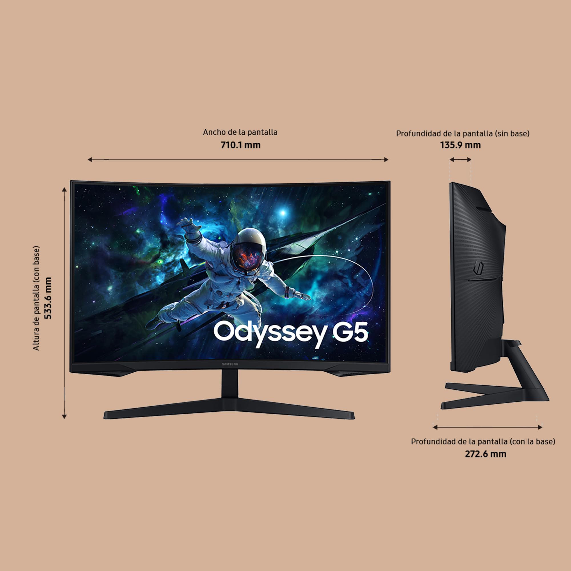 Monitor Gaming Curvo Samsung Odyssey G5 S32CG552EU 32'/ QHD/ 1ms/ 165Hz/ VA/ Negro
