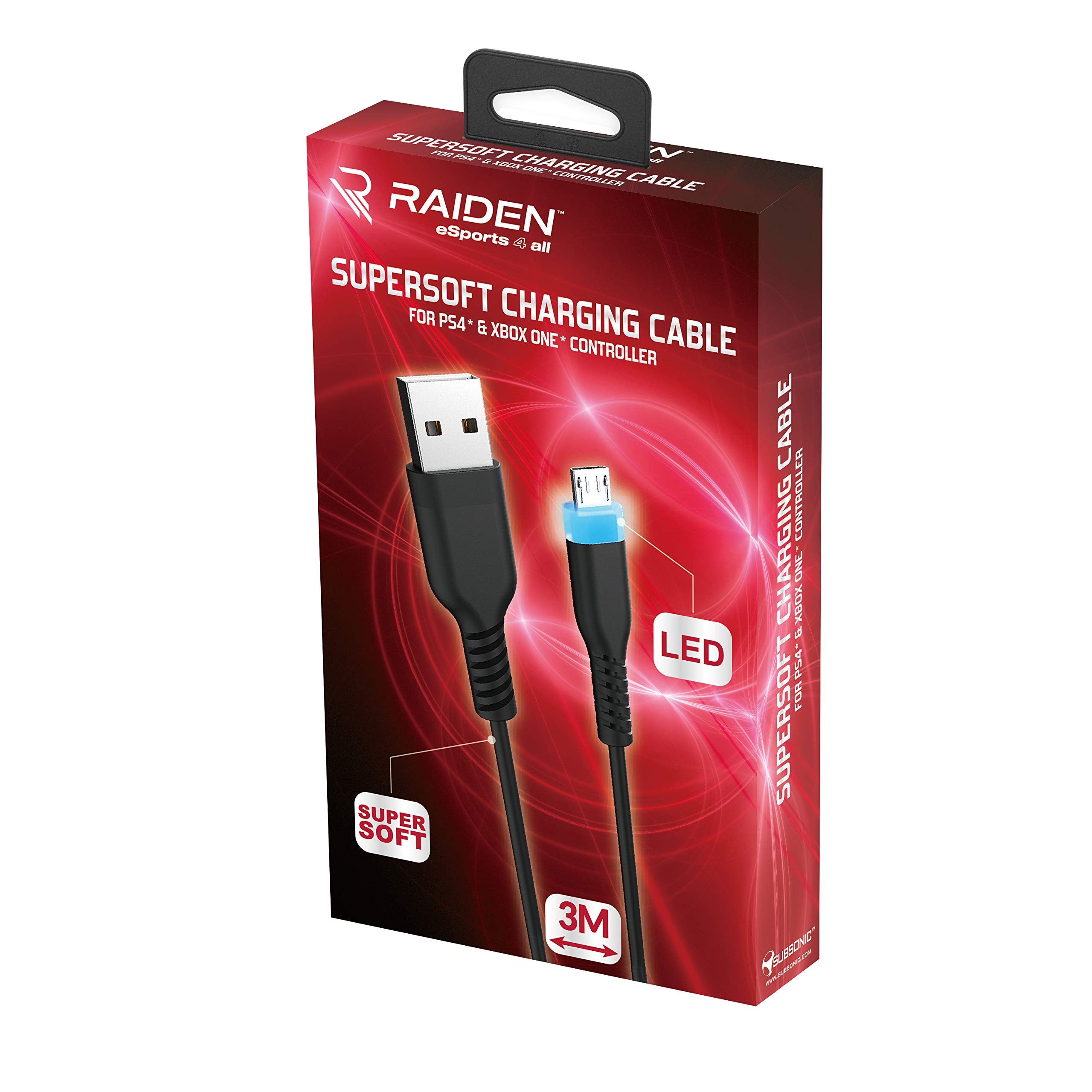 Cable Micro Usb, Supersoft Anti-Nodo Led Para Mando PS4 - /PS4 Pro/PS4 Slim/Xbox One/Xbox One X controller