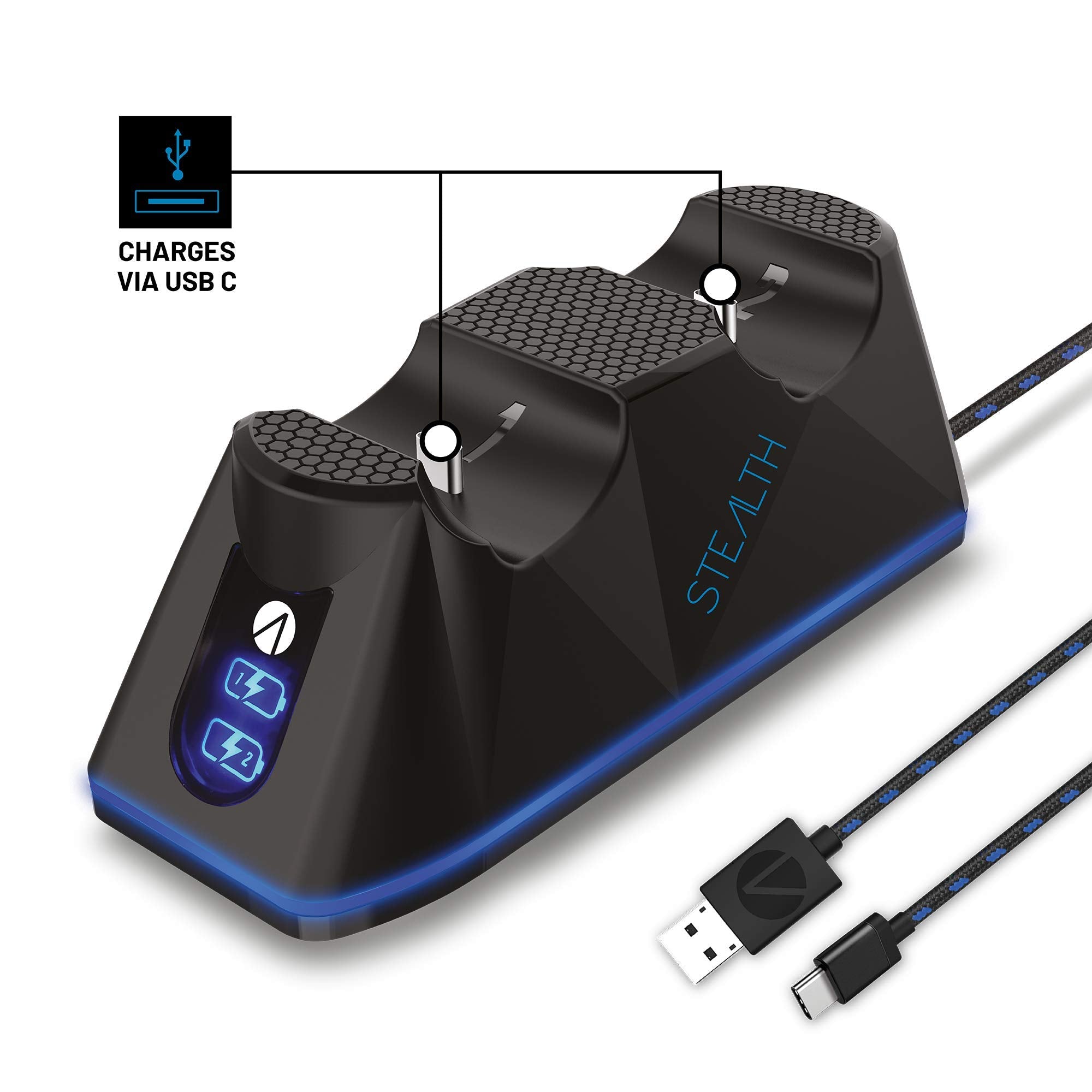 Station de chargement double STEALTH SP-C100 V avec câble pour jeux et chargement compatible avec PS5 - Noir