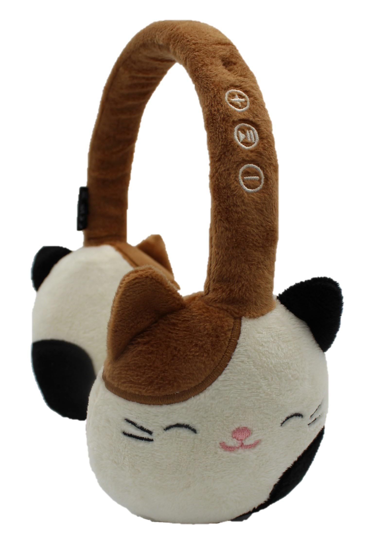 Squishmallows CAM The Cat - Auriculares Bluetooth de Felpa con micrófono Integrado para Hacer y Recibir Llamadas. Rango Bluetooth de 10 Metros, Control de Volumen, Almohadillas de Felpa Suave con