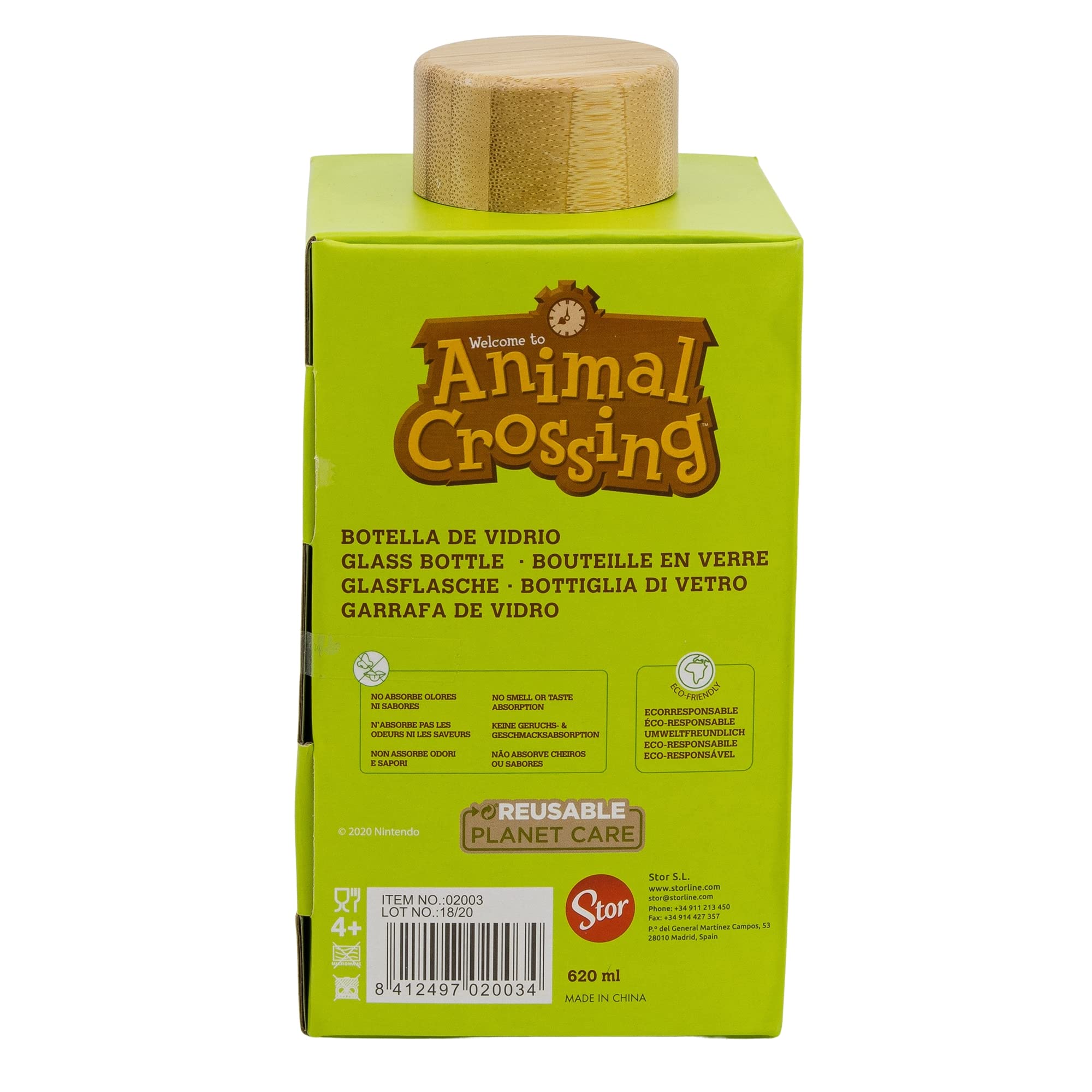 Botella De Agua De Cristal De Borosilicato Reutilizable De 620 Ml Con TapóN HerméTico De Animal Crossing
