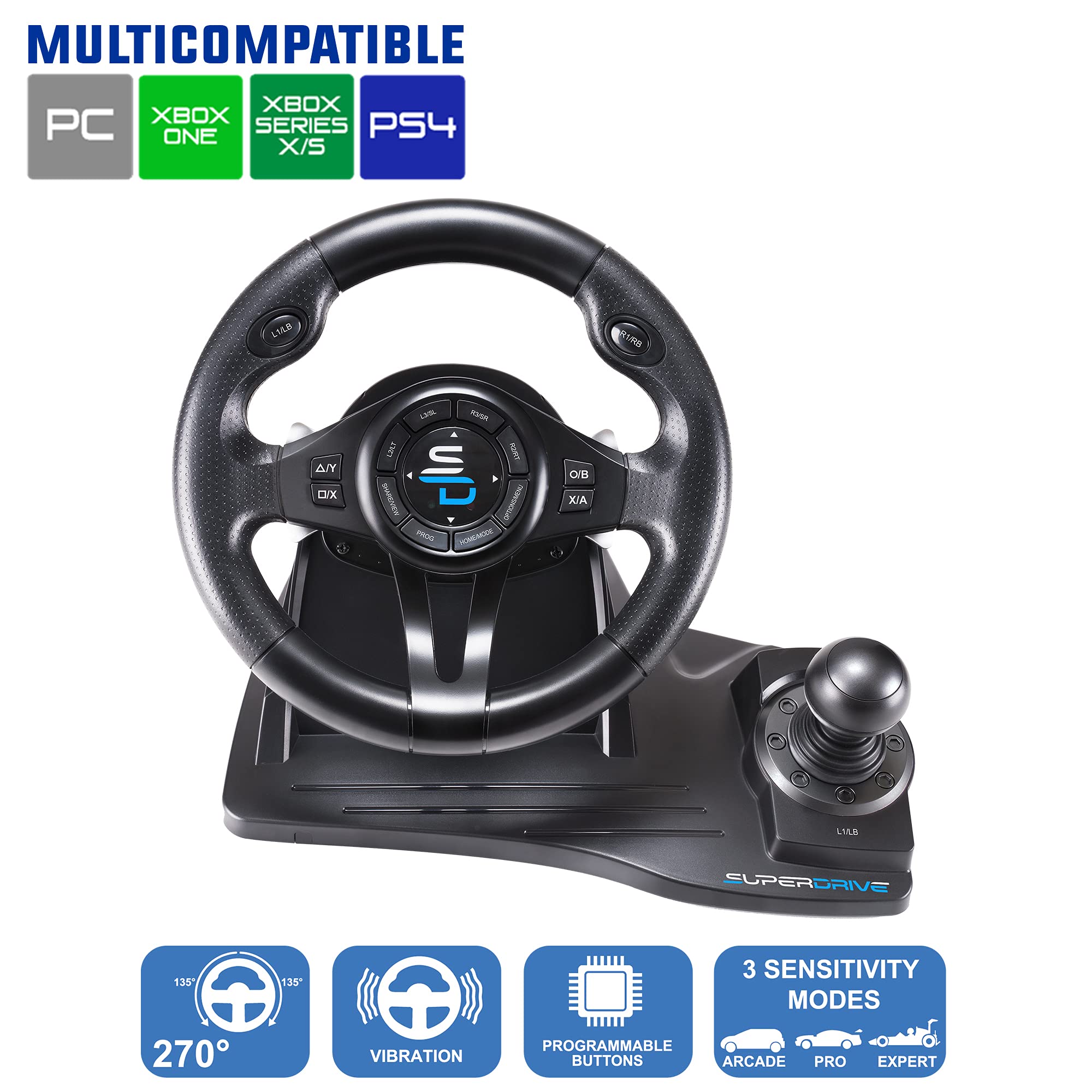 Subsonic Volante Superdrive Gs550 Racing Con Pedales, Levas De Cambio, Palanca De Cambios Y VibracióN Para XBOX - Serie X/S, PS4, Xbox One y PC (programable para todos los juegos) (Xbox Series X///)