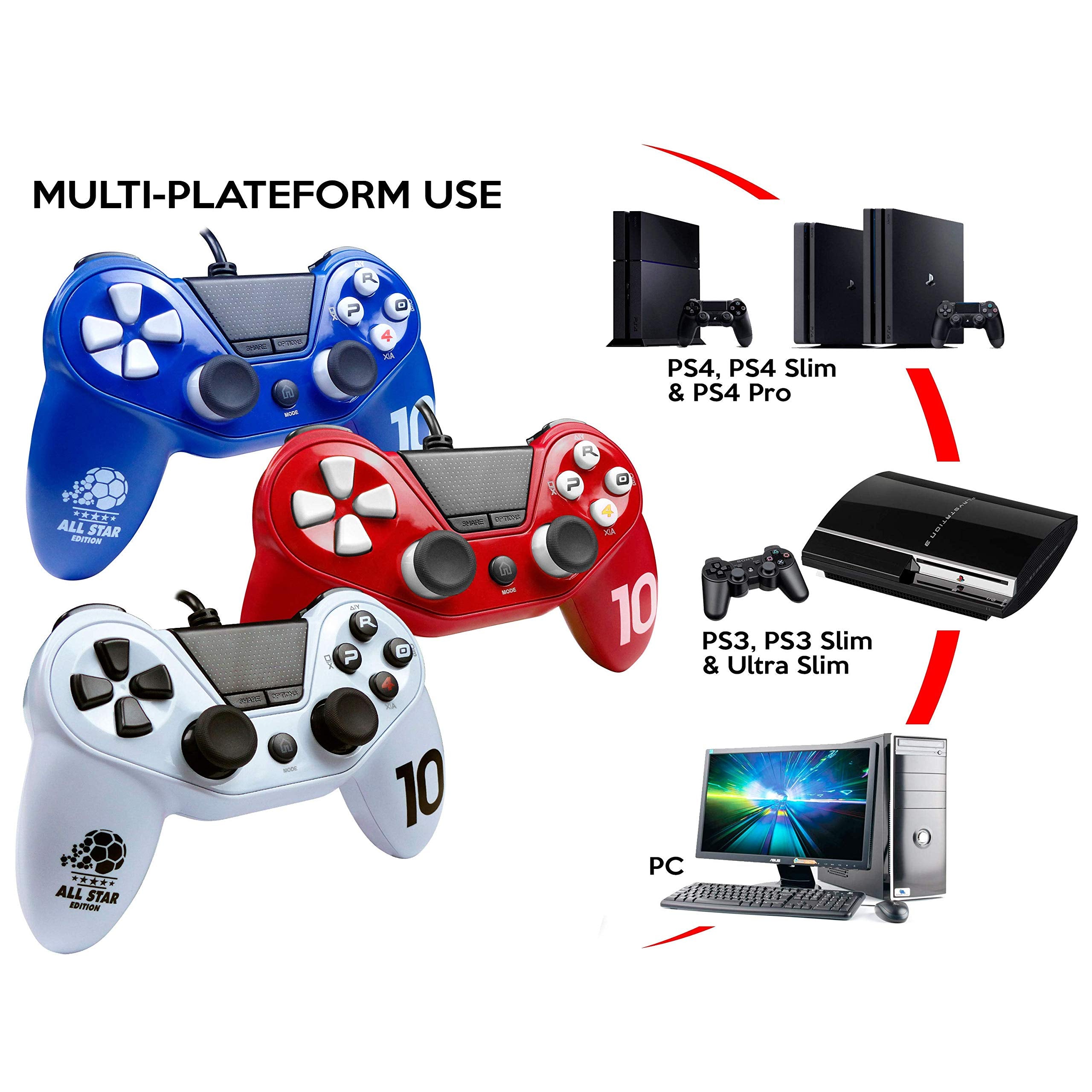 Mando ps4 Pro4 FúTbol Con Cable Azul ( PS4/PS3/PC) - Accesorio compatible