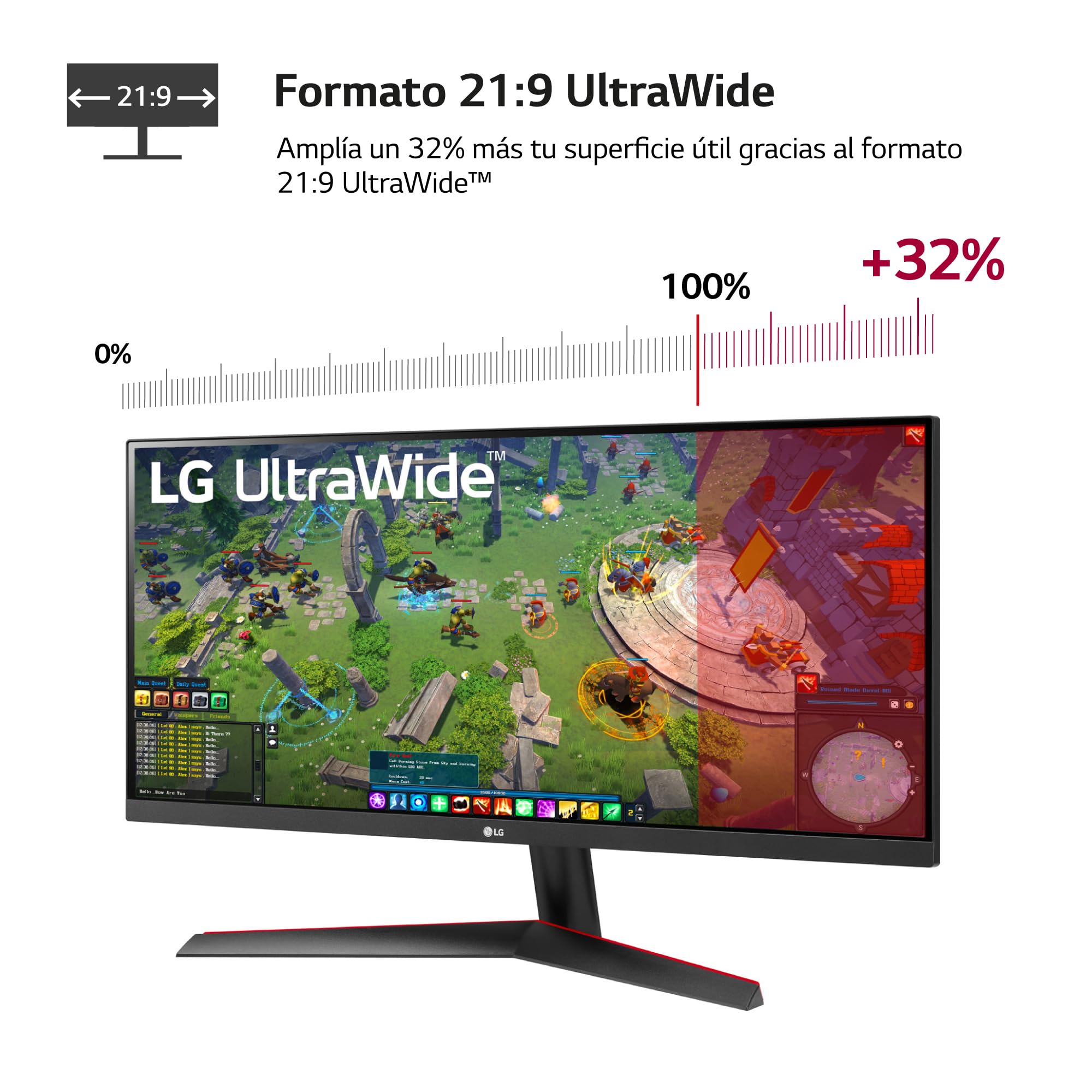 Monitor Gaming Ultrapanorámico LG 29WP60G-B 29'/ WFHD/ 1ms/ 75Hz/ IPS/ Negro