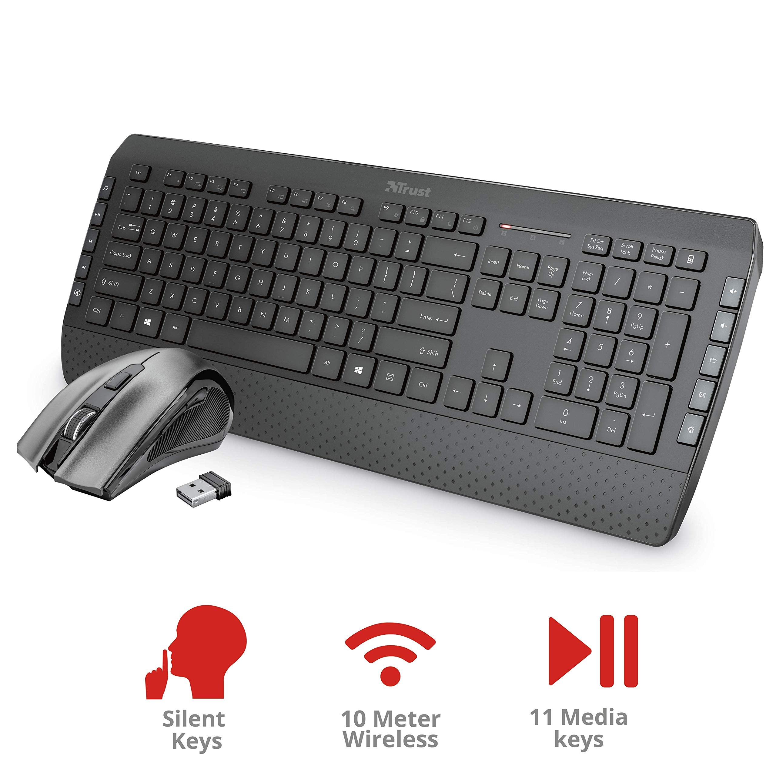 Trust Tecla-2 - Teclado Y RatóN InaláMbricos, Silencioso, Qwerty EspañOl, Negro
