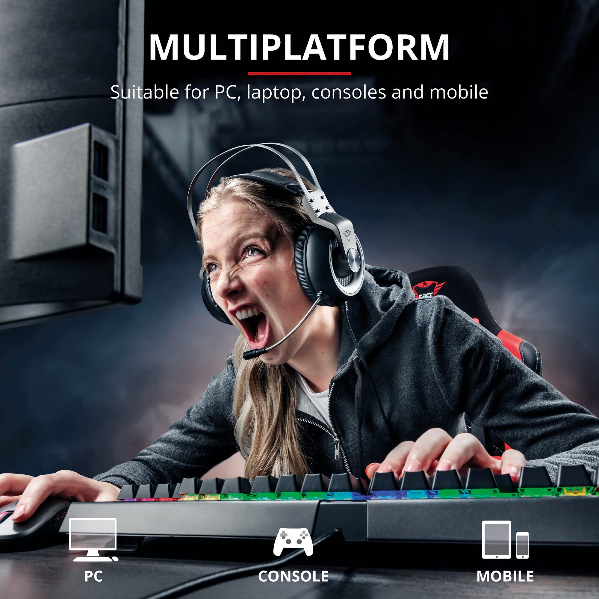 Trust Gaming Headphones GXT 430 Ironn Casque Gamer avec microphone flexible, unités acoustiques puissantes de 50 mm, câble en caoutchouc, pour PS4, PS5, PC, Nintendo Switch, Xbox One, Xbox Series X - Noir