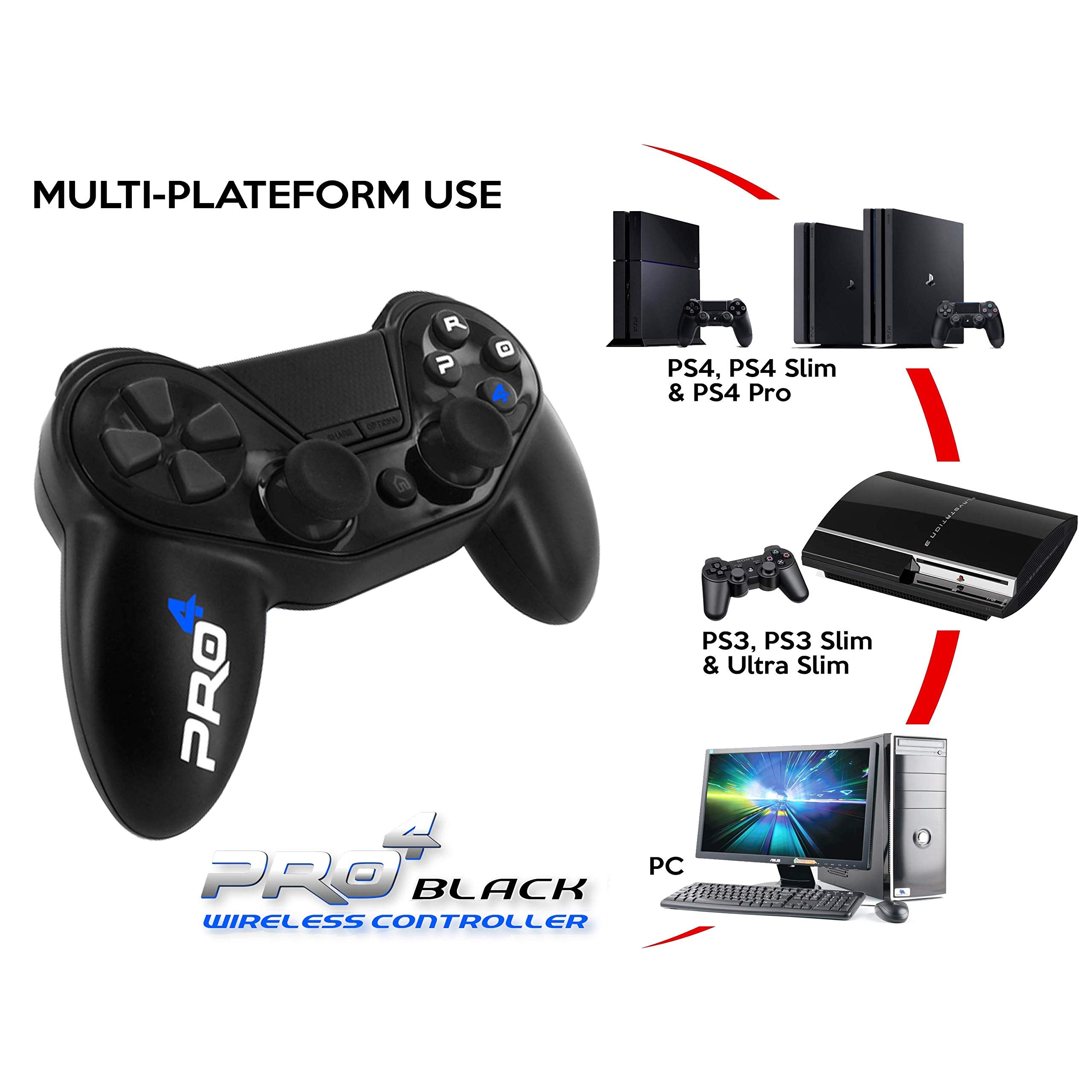 Mando ps4 InaláMbrico Pro4 Black Wireless Controller - Accessorio Para Consola PS4 - / Slim / Pro / PC / PS3 - Negro