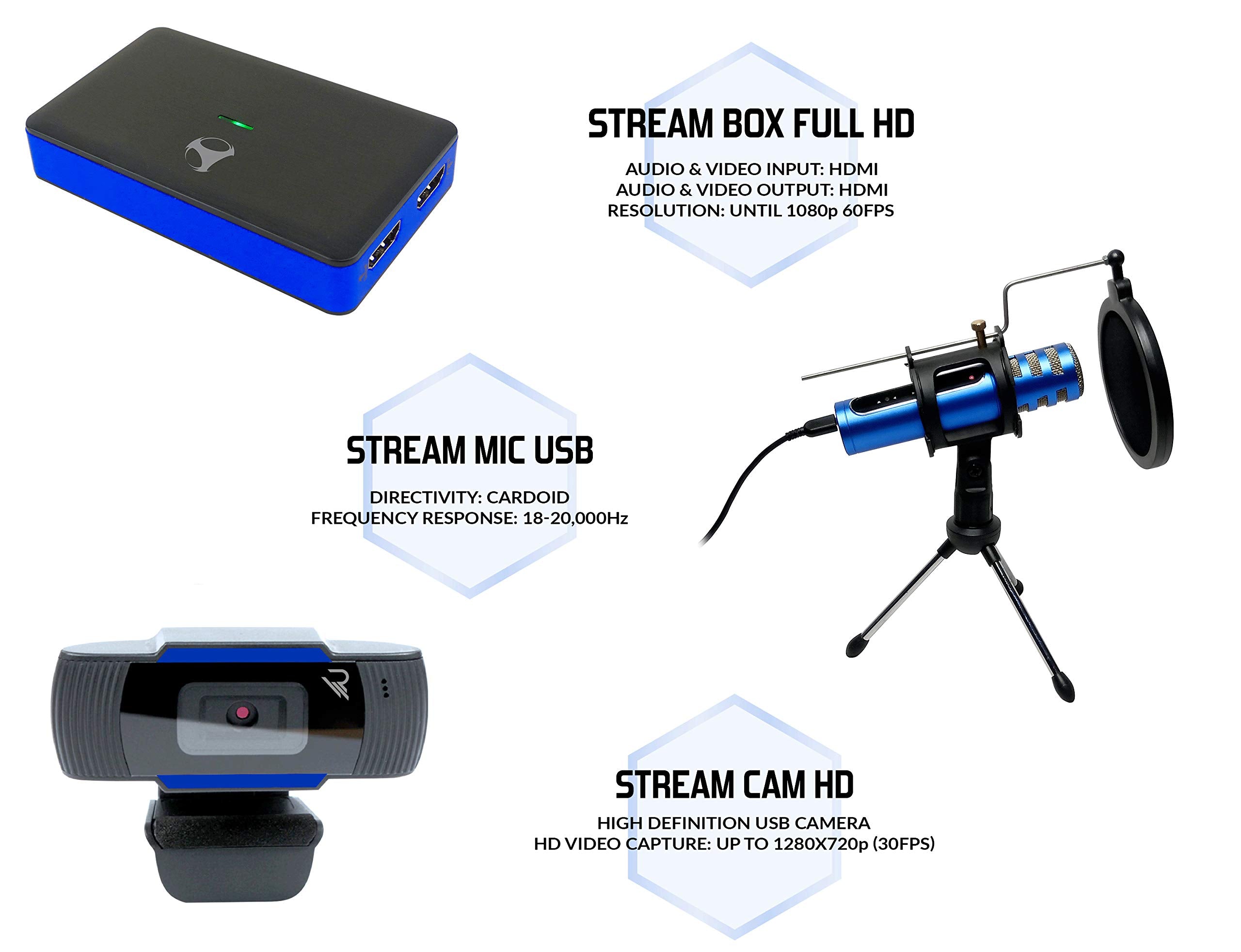 Subsonic Raiden - Paquete De Accesorios Para Jugadores De Streaming Y Youtubers, Caja De Captura De VíDeo Full Hd, MicróFono, CáMara Hd - PS4 - , PS5, Xbox x-Series, Switch, PC, Xbox One. (Windows 8)