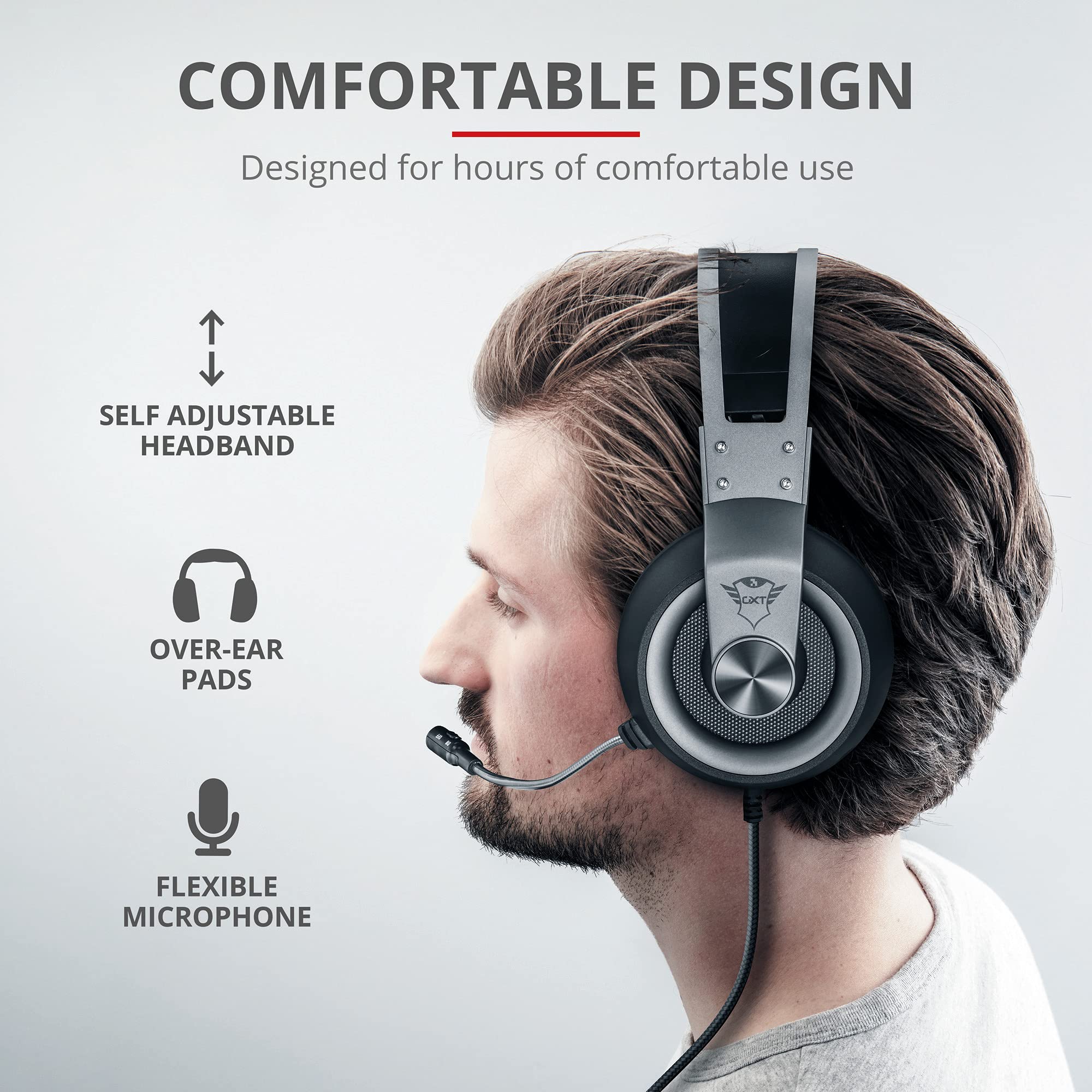 Trust Gaming Headphones GXT 430 Ironn Casque Gamer avec microphone flexible, unités acoustiques puissantes de 50 mm, câble en caoutchouc, pour PS4, PS5, PC, Nintendo Switch, Xbox One, Xbox Series X - Noir