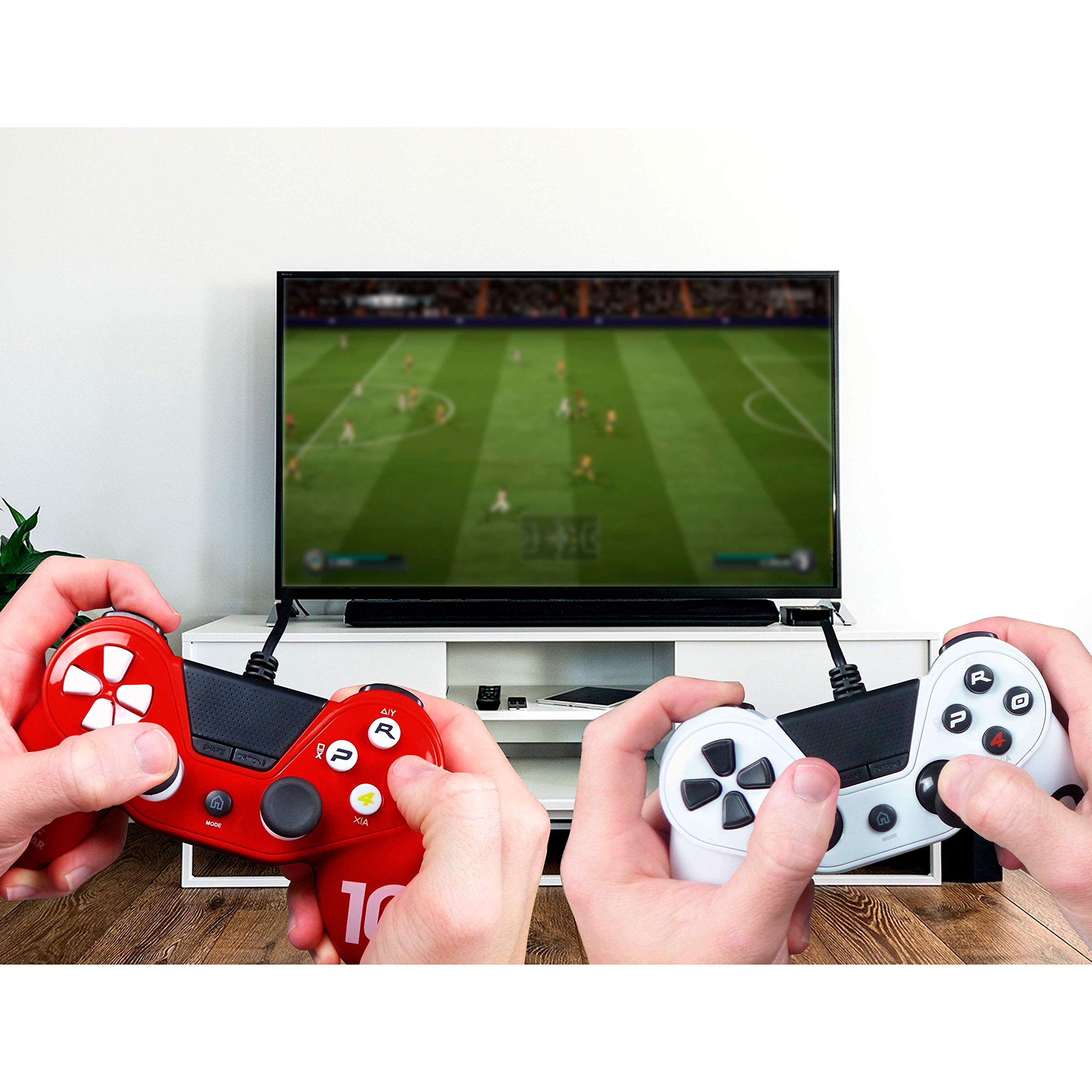 Mando ps4 Pro4 FúTbol Rojo Con Cable ( PS4/PS3/PC) - Edición fútbol