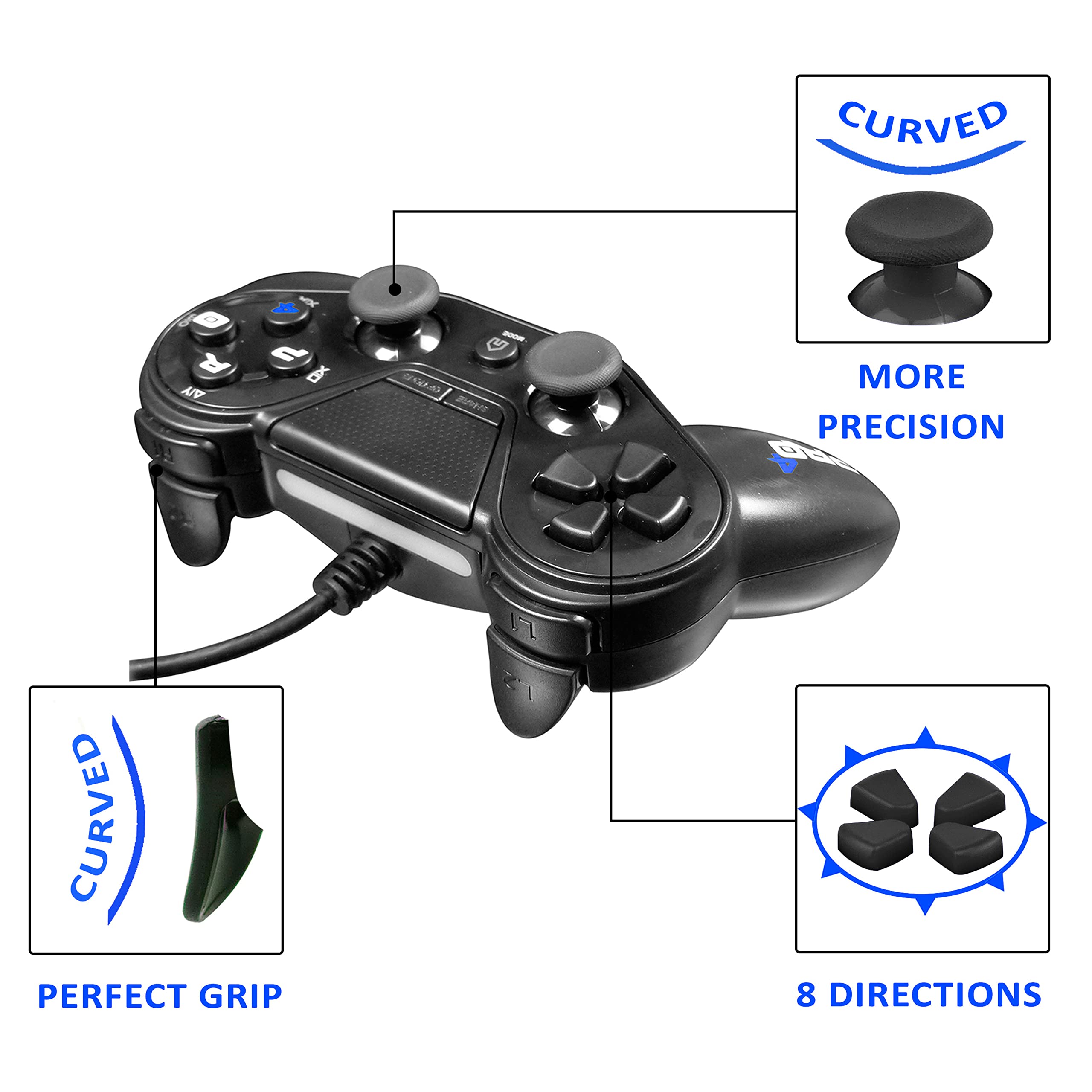 Mando ps4 Pro4 Black Wire DS - Negro - Con cable (PS4/Slim/Pro/PC/PS3)