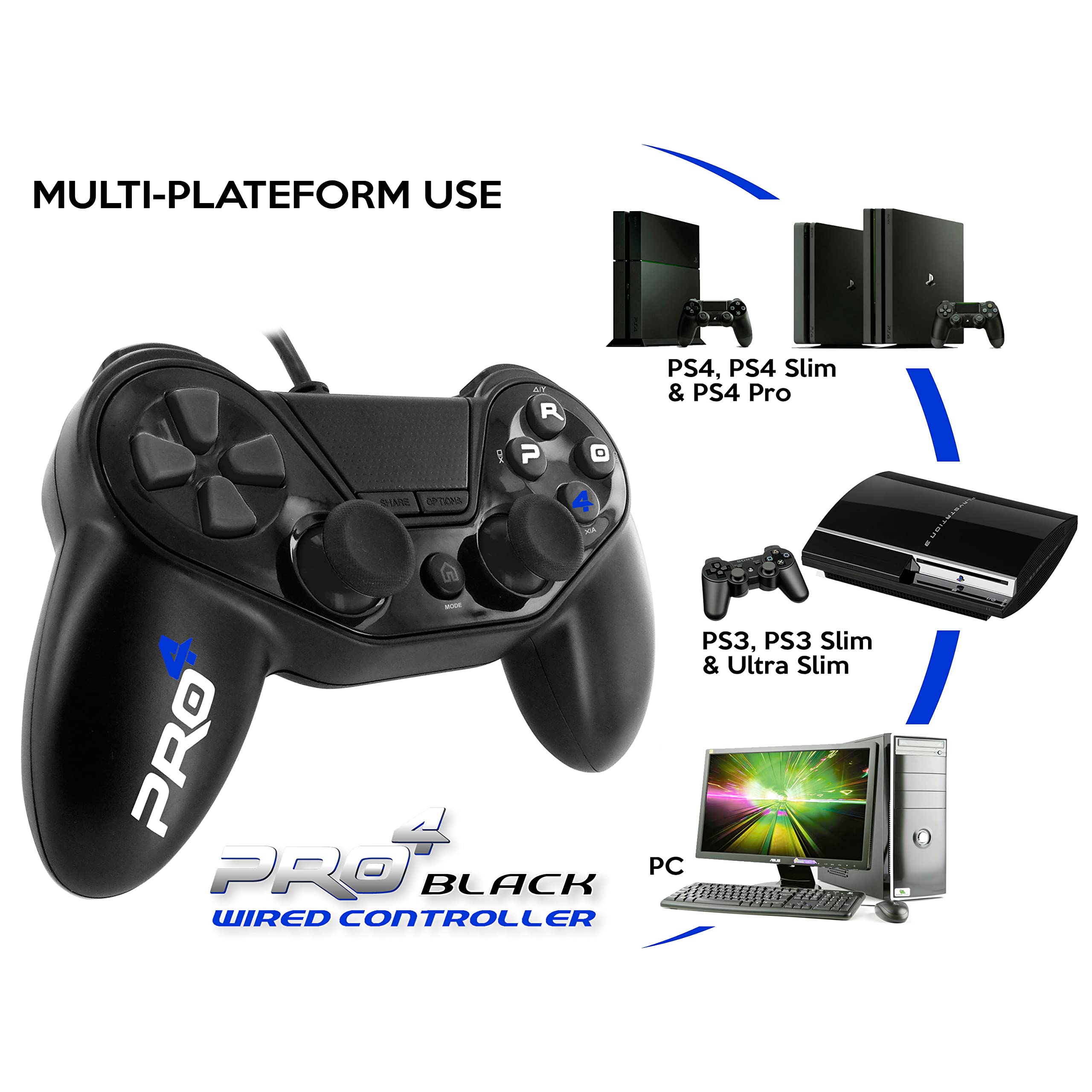 Mando ps4 Pro4 Black Wire DS - Negro - Con cable (PS4/Slim/Pro/PC/PS3)