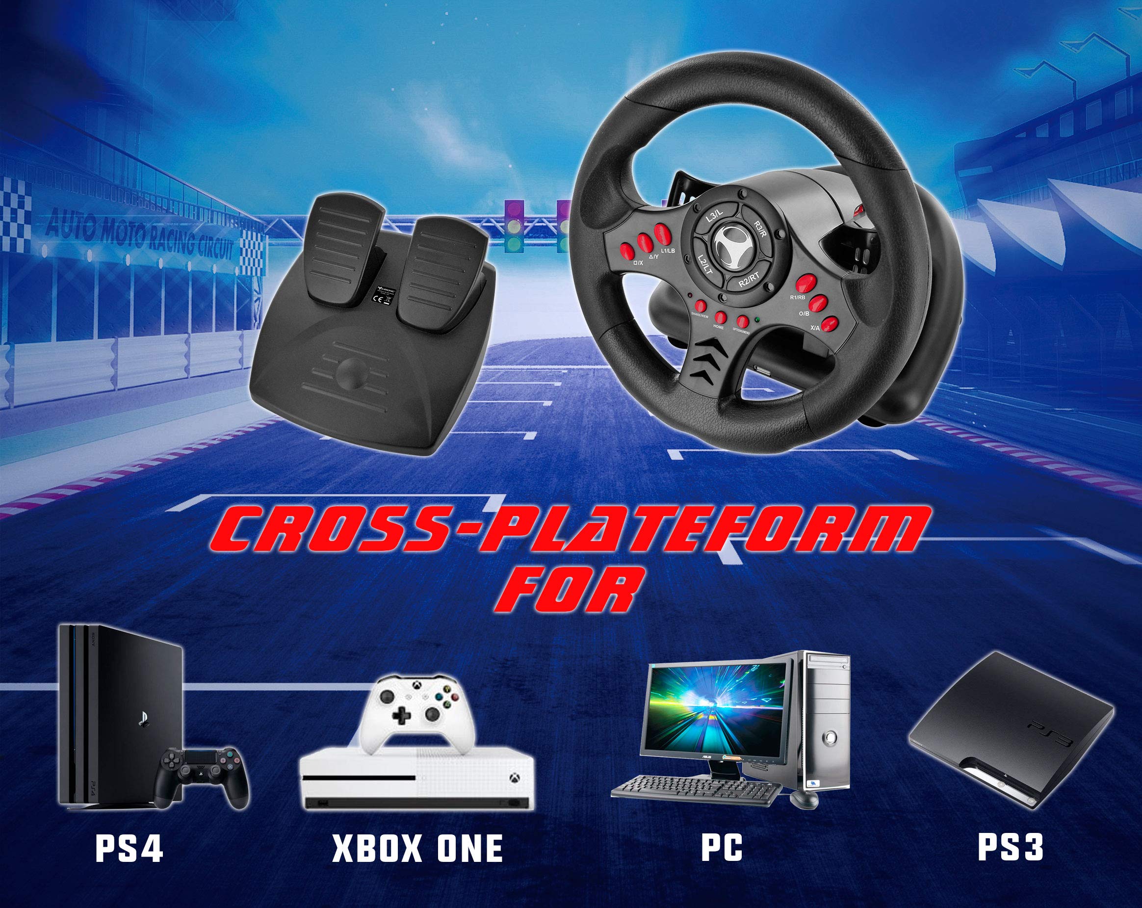 Subsonic Superdrive - Volante De Carreras Sv400 Con Pedales Y Paletas De Cambio Para PS4 - Xbox One - PC y PS3