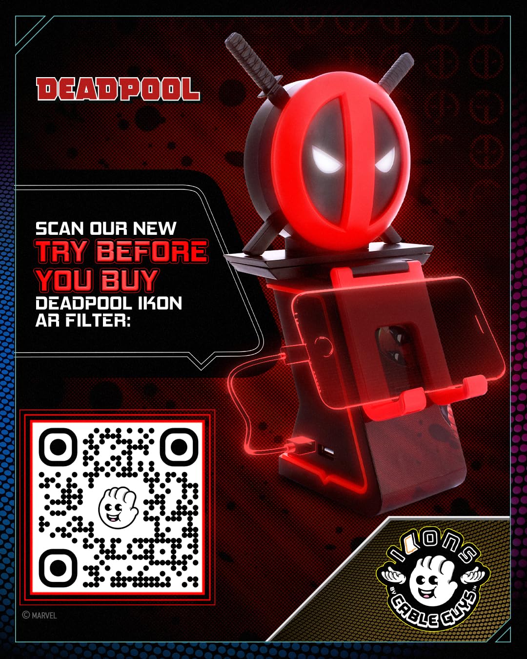 Cable Guys Ikon Charging Stand - Marvel Deadpool Gaming Accessories Holder & Phone Holder For Most Controllers ( XBOX - , Play Station, Nintendo Switch) & Phone