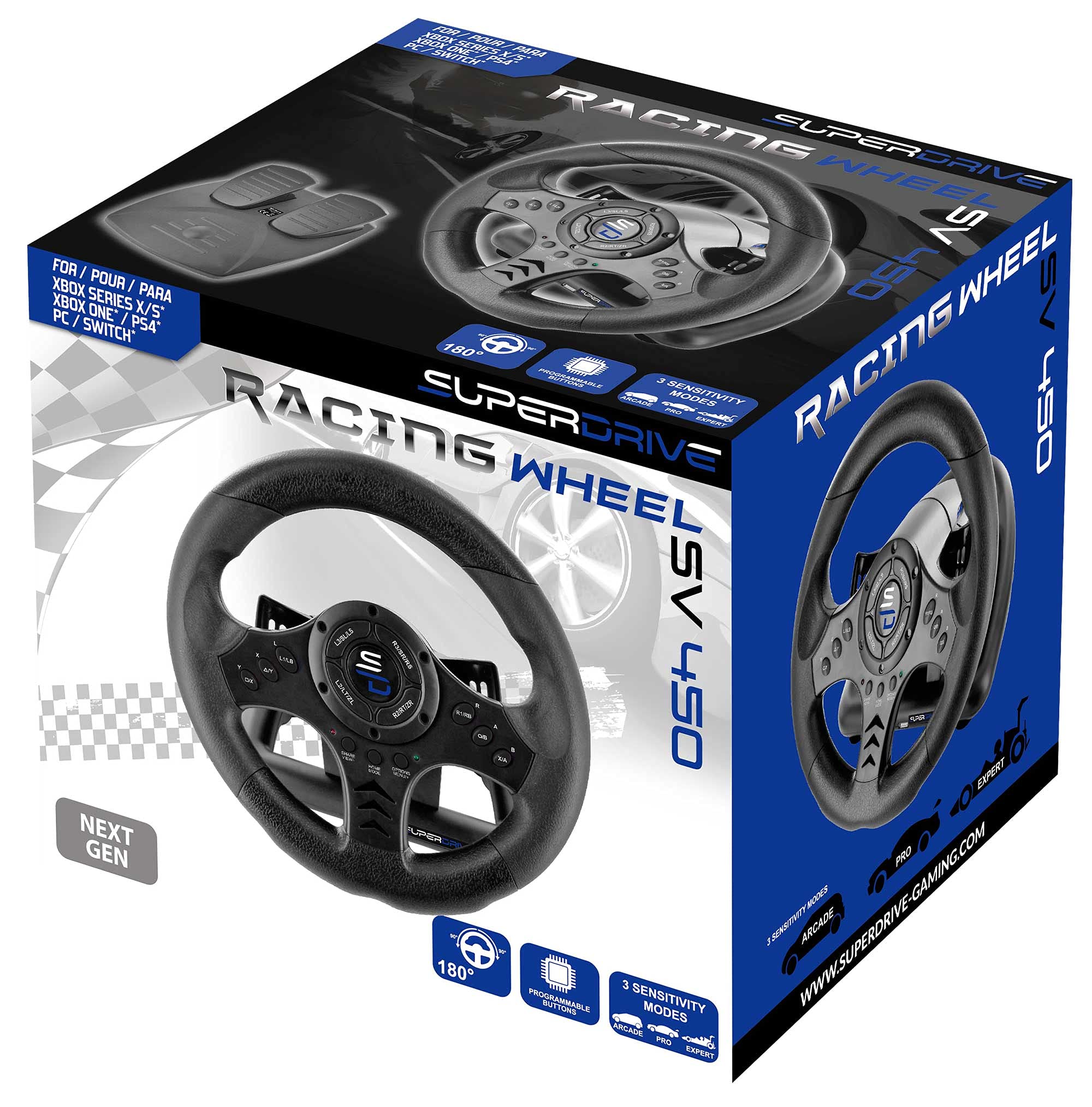 Subsonic - Superdrive, Volante De Carreras Sv450 Con Pedales, Cambio Y VibracióN, XBOX - X/Series, Switch, Ps4, Xbox One, Ps3, Pc (Programable Para Todos Los Juegos), Xbox Series X