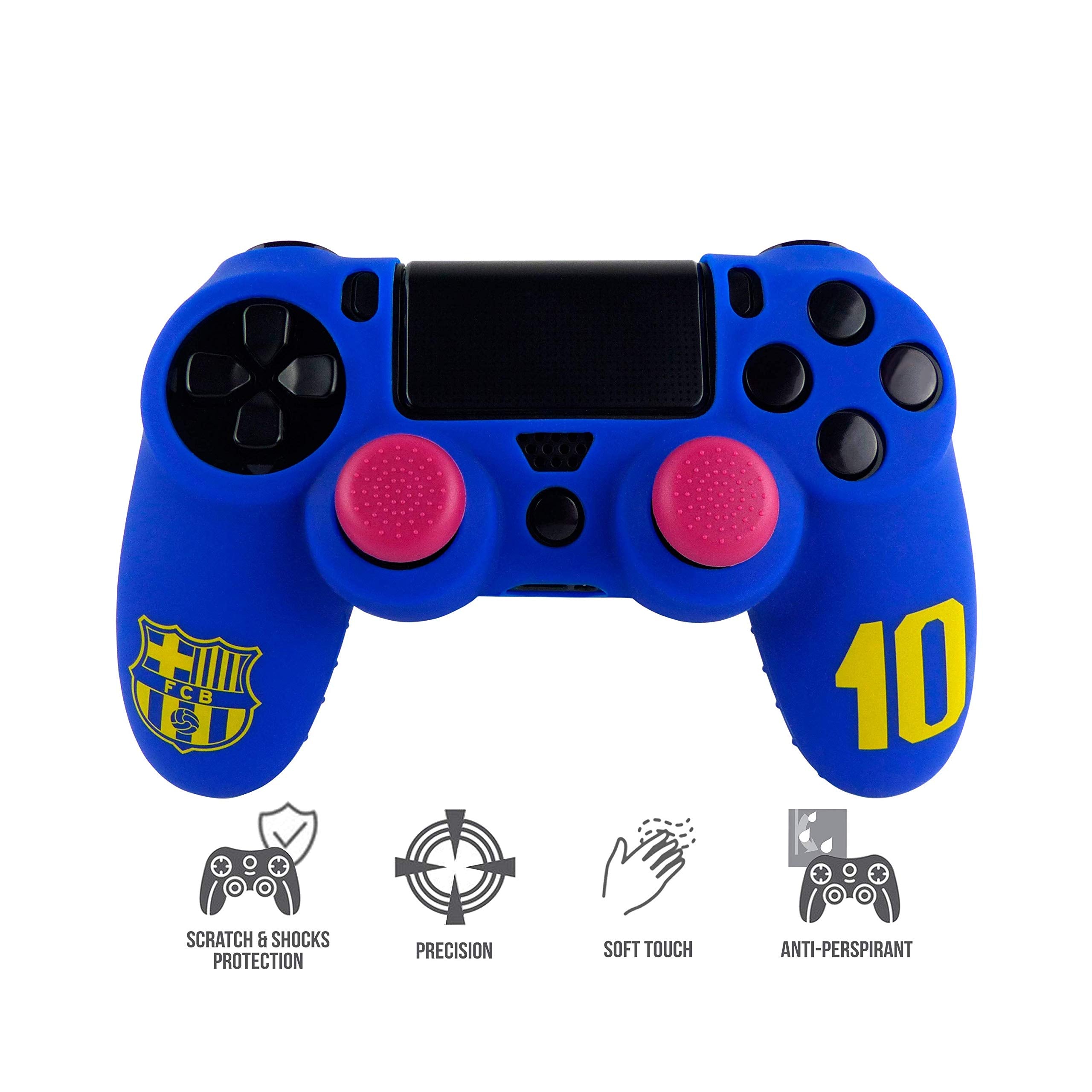Subsonic - Funda De Silicona Para Mando Y Carcasa Blanda Antideslizante Con Thumb Grips Caps De PrecisióN Para Joysticks [Licencia Oficial Fcb Fc Barcelona] ( PS4 - )