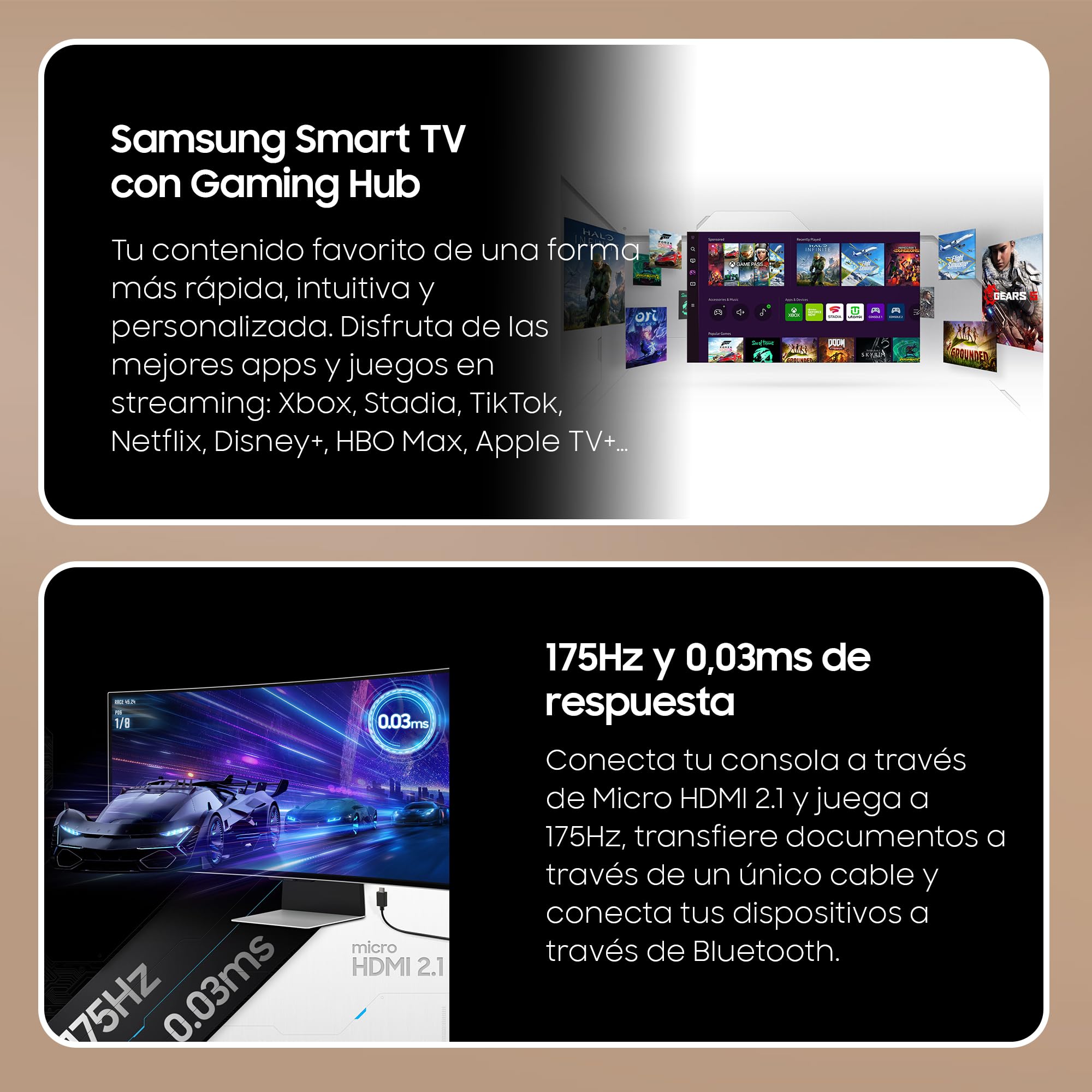 Smart Monitor Gaming Ultraparonámico Curvo Samsung OdysseyG8 S34BG850SU 34'/ UWQHD/ Smart TV/ 0.1ms/ 175Hz/ OLED/ Regulable en altura/Multimedia/Plata