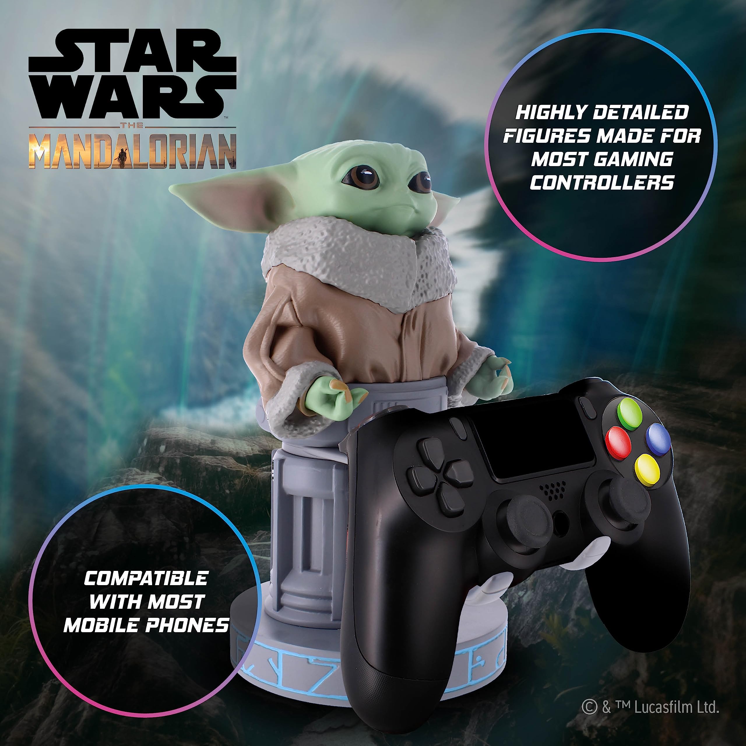 Cable Guys - Star Wars Grogu Seeing Stone Pose Gaming Accessories Holder & Phone Holder For Most Controller ( XBOX - , Play Station, Nintendo Switch) & Phone