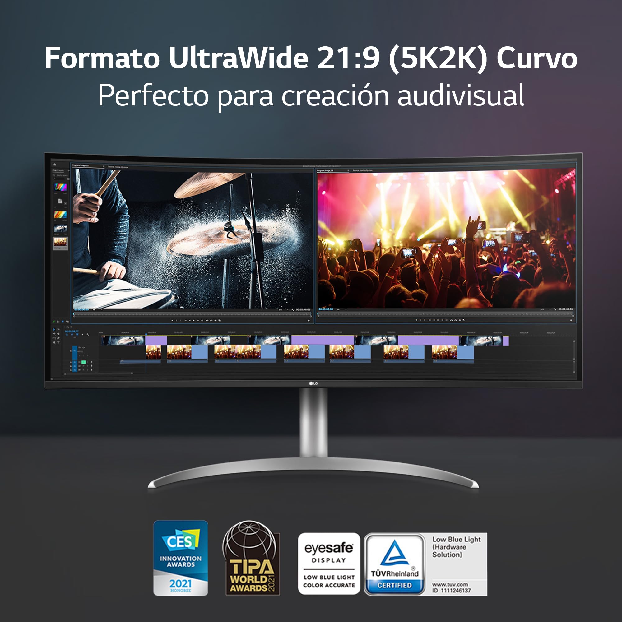 Monitor Profesional Ultrapanorámico Curvo LG 40WP95CP-W 39.7'/ 5K2K/ Multimedia/ Regulable en altura/ Plata