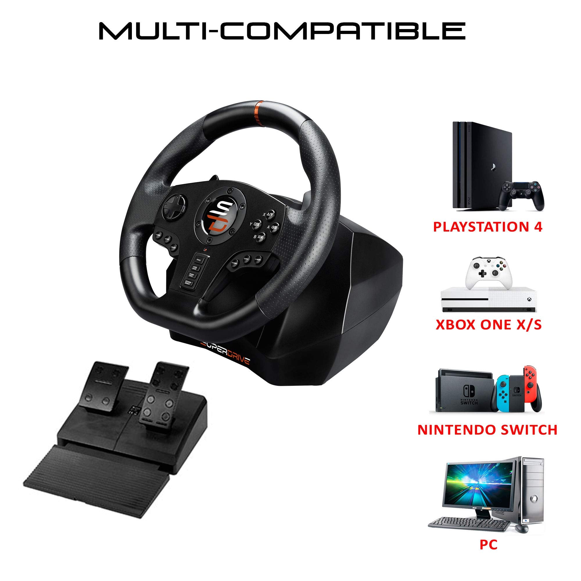 Superdrive - Volante Sv700 Con Pedales, Paletas De Cambio Y Vibraciones - PS4 - , Xbox One, Switch, PC, PS3