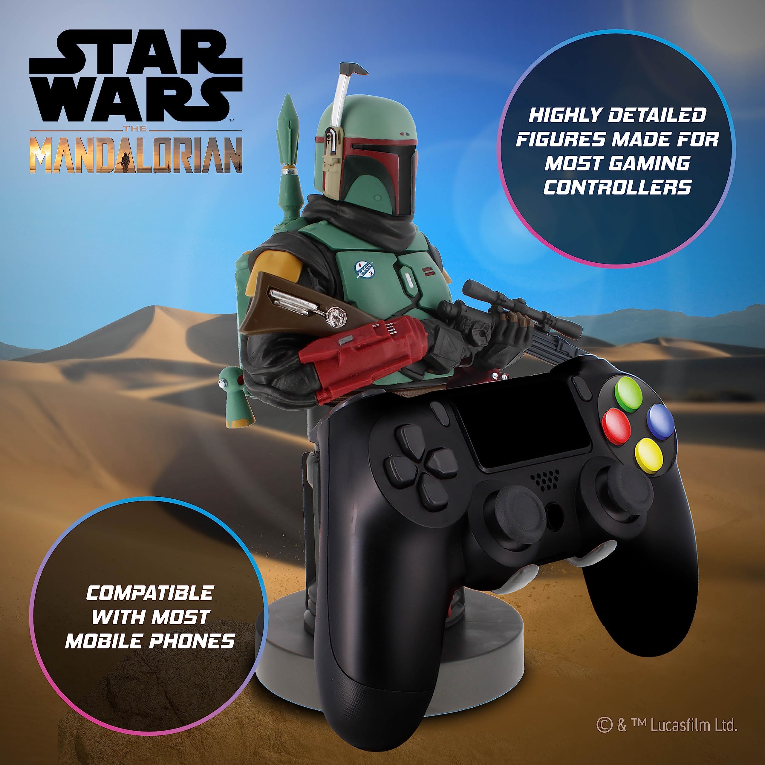 Cable Guys - Star Wars Boba Fett The Mandalorian Gaming Accessories Holder & Phone Holder For Most Controller ( XBOX - , Play Station, Nintendo Switch) & Phone