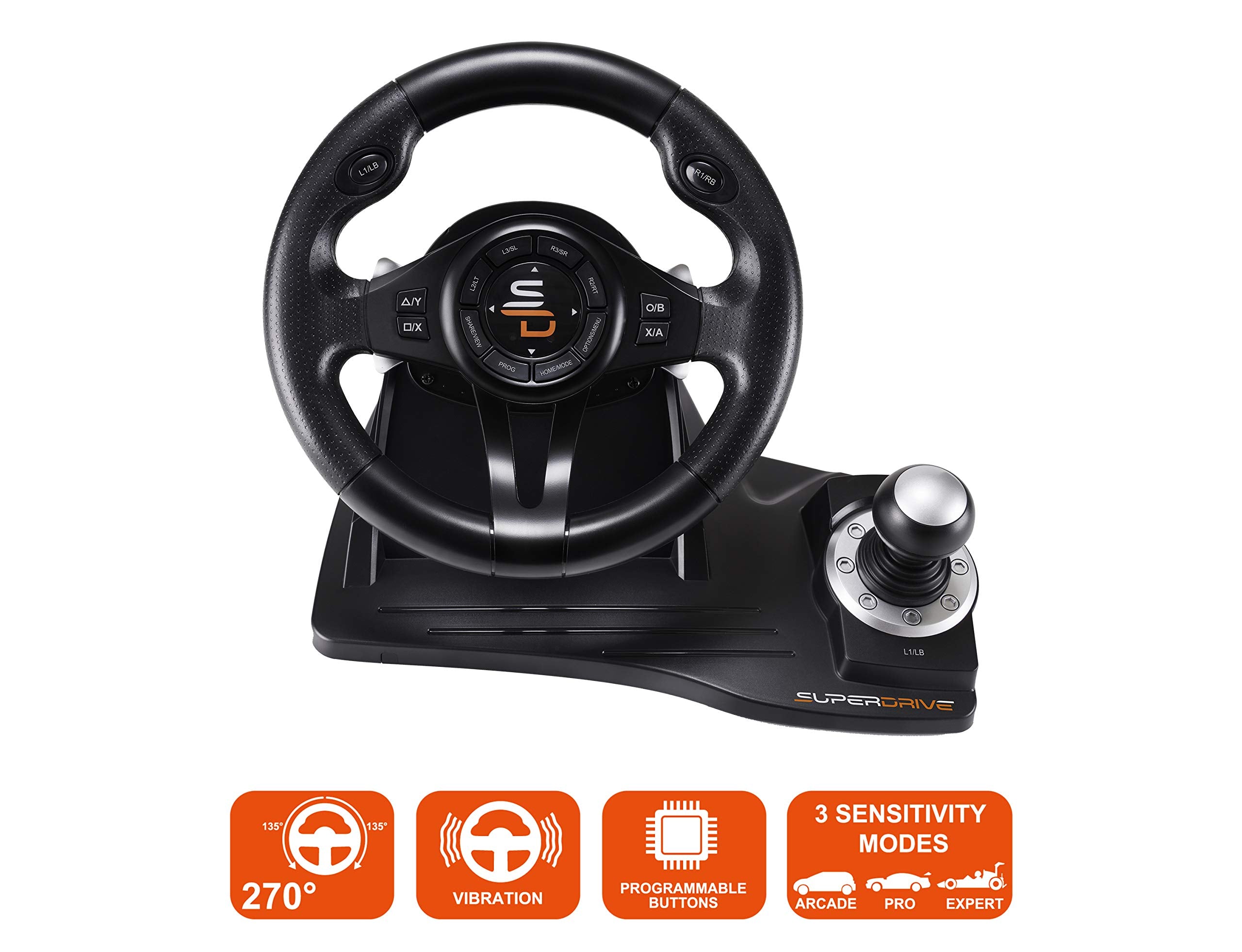 Superdrive - Volante De Carreras Gs500 Con Palanca De Cambios, Pedal Y Vibraciones Para PS4 - , Xbox One, PC, PS3