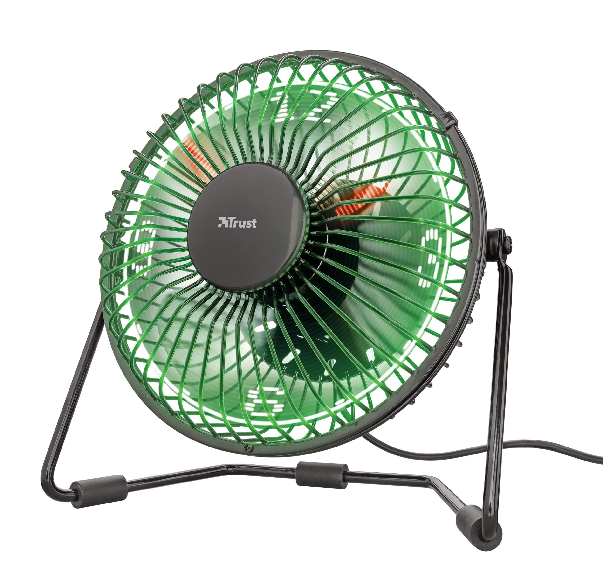 Trust Victu - Ventilador De Sobremesa (Reloj Led, Usb, 120 Mm, Cable De 180 Cm) Negro Y Verde