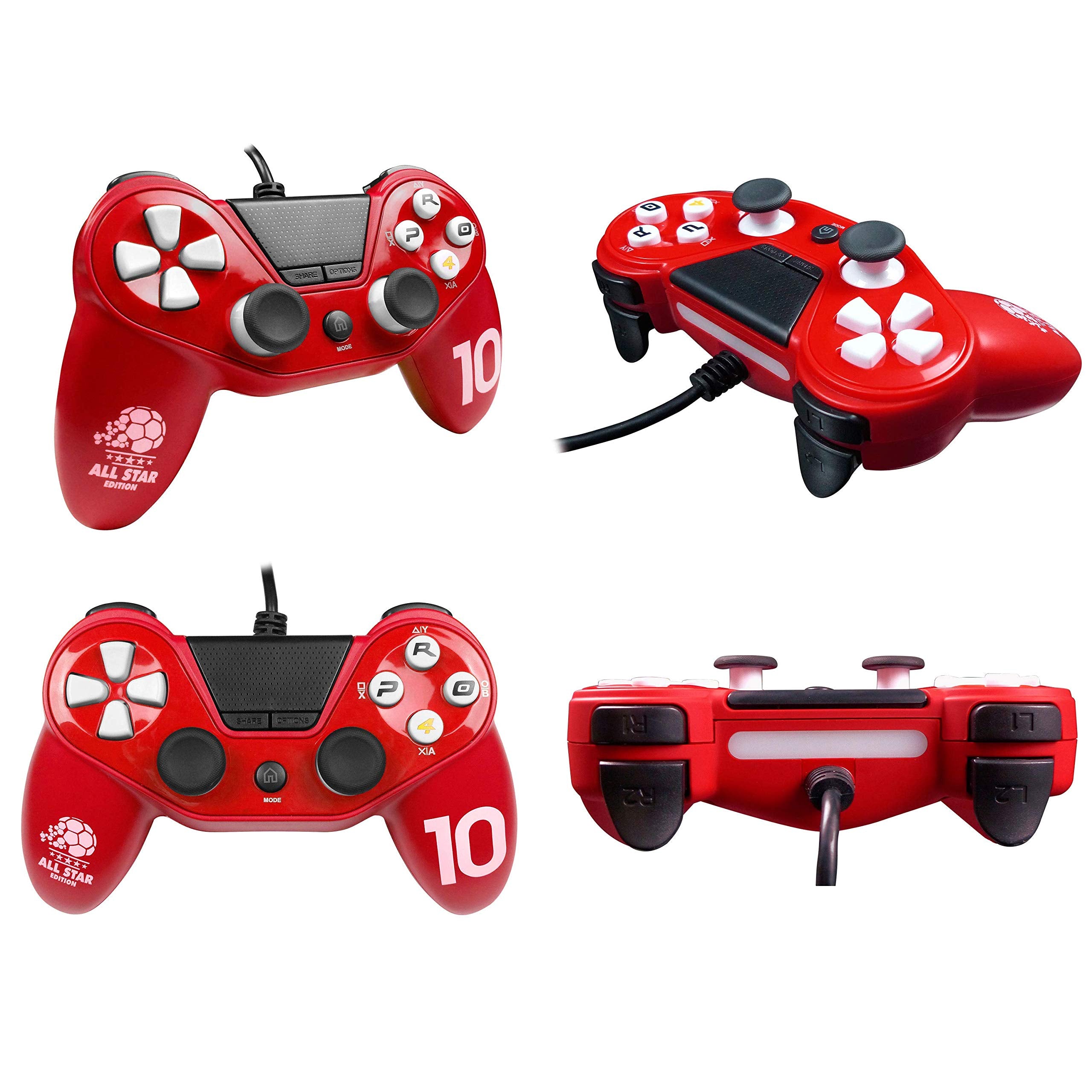 Mando ps4 Pro4 FúTbol Rojo Con Cable ( PS4/PS3/PC) - Edición fútbol