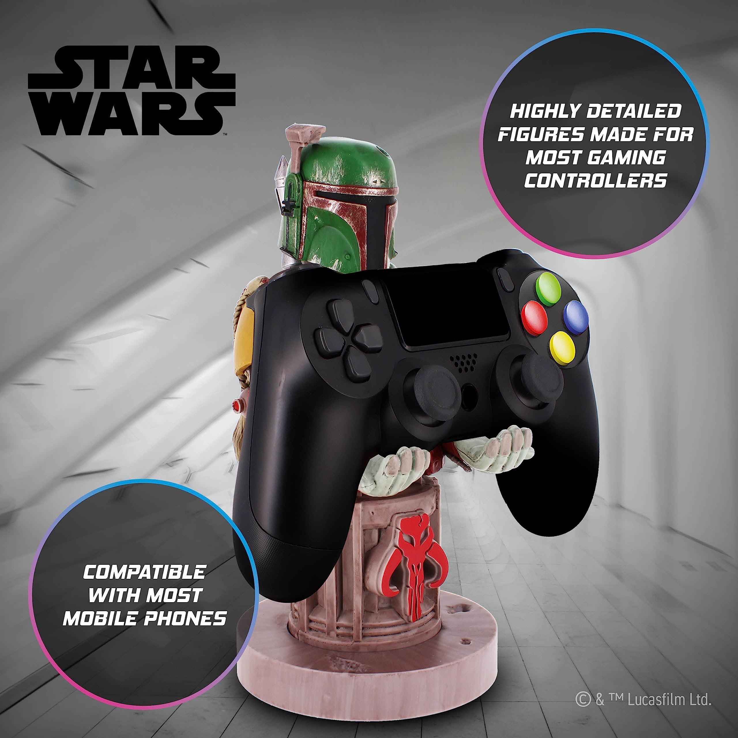 Cable Guys - Star Wars Boba Fett Gaming Accessories Holder & Phone Holder For Most Controller ( XBOX - Series X, Playstation PS5, Nintendo Switch) & Phone (iPhone, Google Pixel, Samsung)