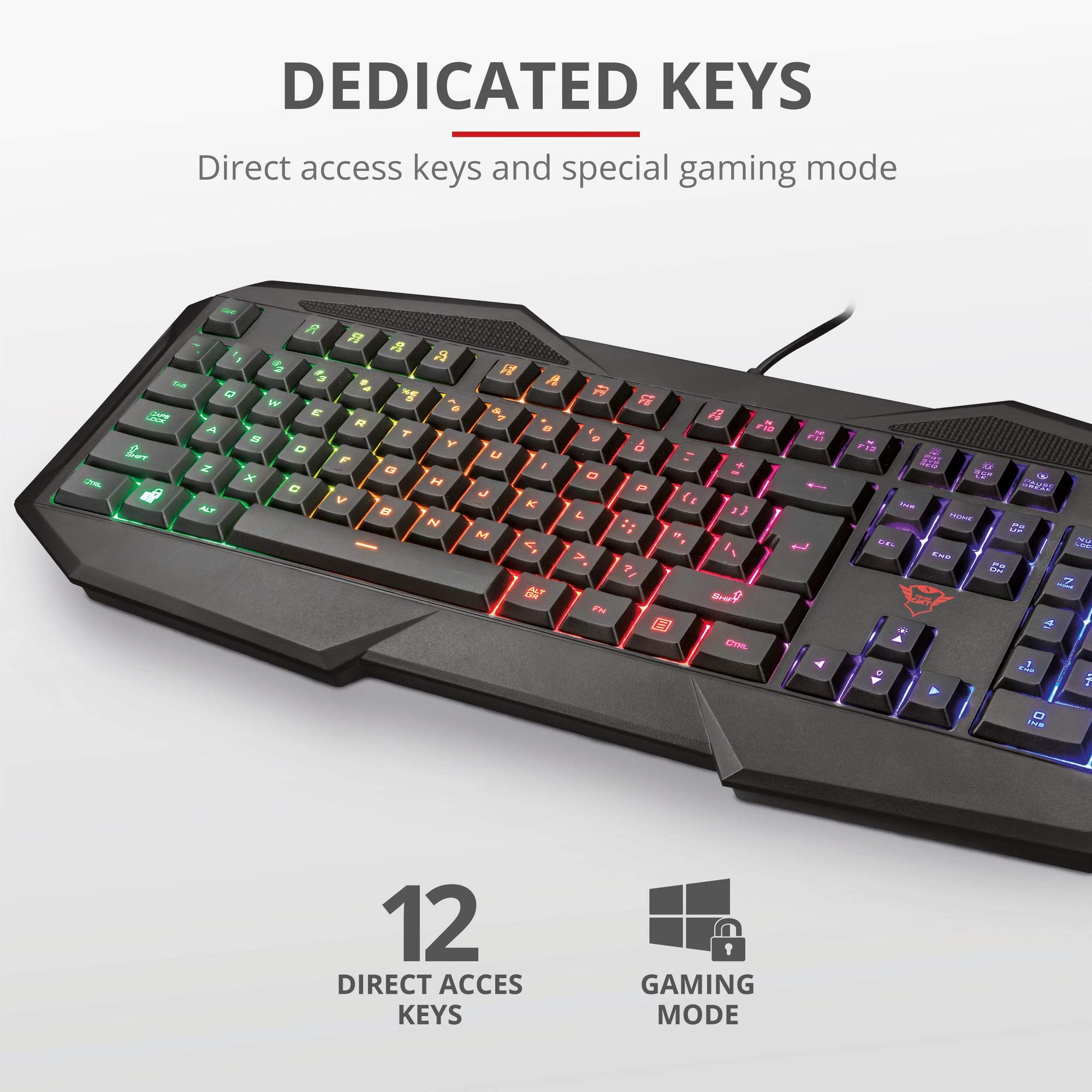 Trust Gaming Gxt 830-Rw Avonn Teclado Gaming, DisposicióN Qwerty EspañOl, Led IluminacióN, 12 Teclas Multimedia, Teclado AláMbrico Para Windows, Pc, Ordenador, PortáTil - Negro
