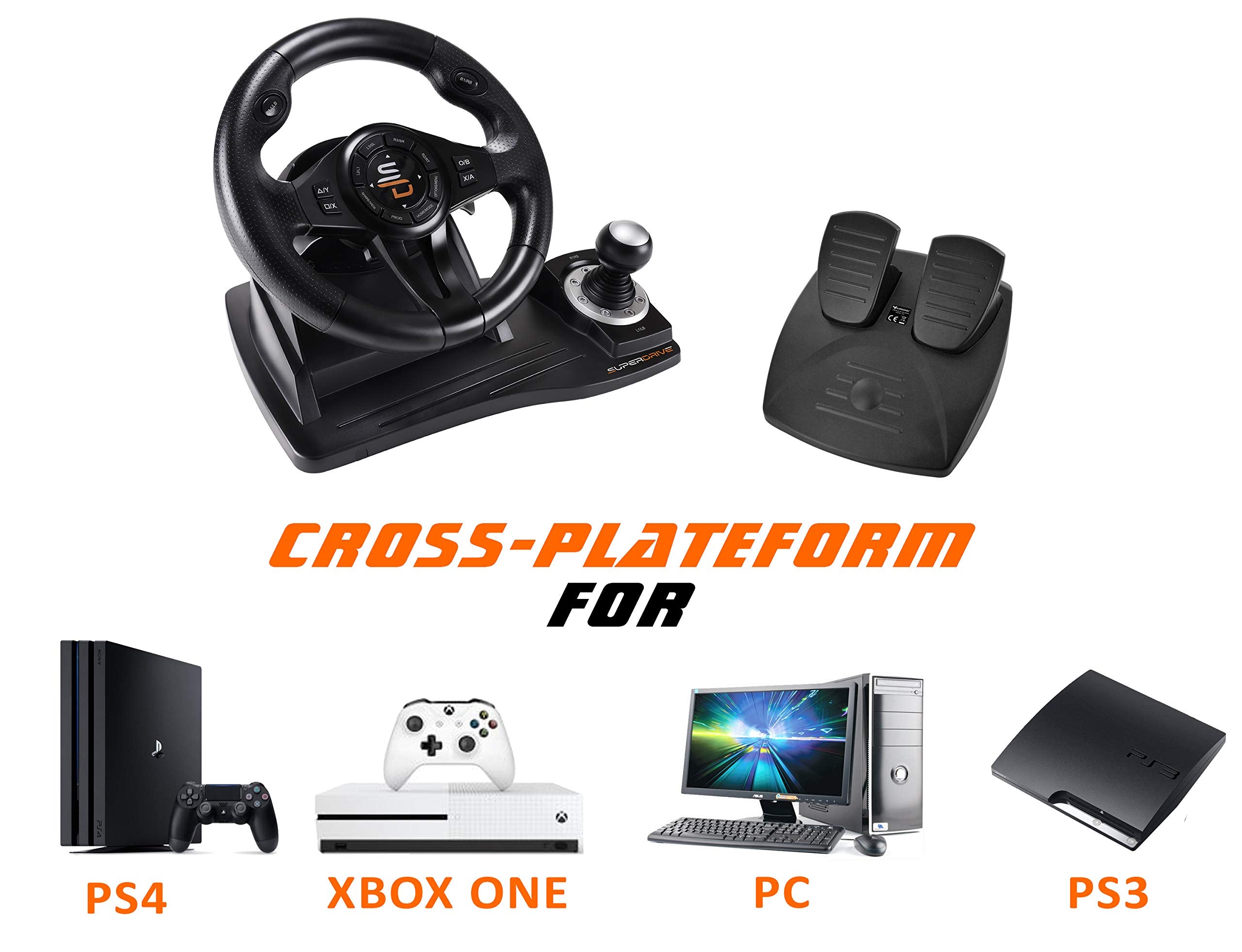 Superdrive - Volante De Carreras Gs500 Con Palanca De Cambios, Pedal Y Vibraciones Para PS4 - , Xbox One, PC, PS3