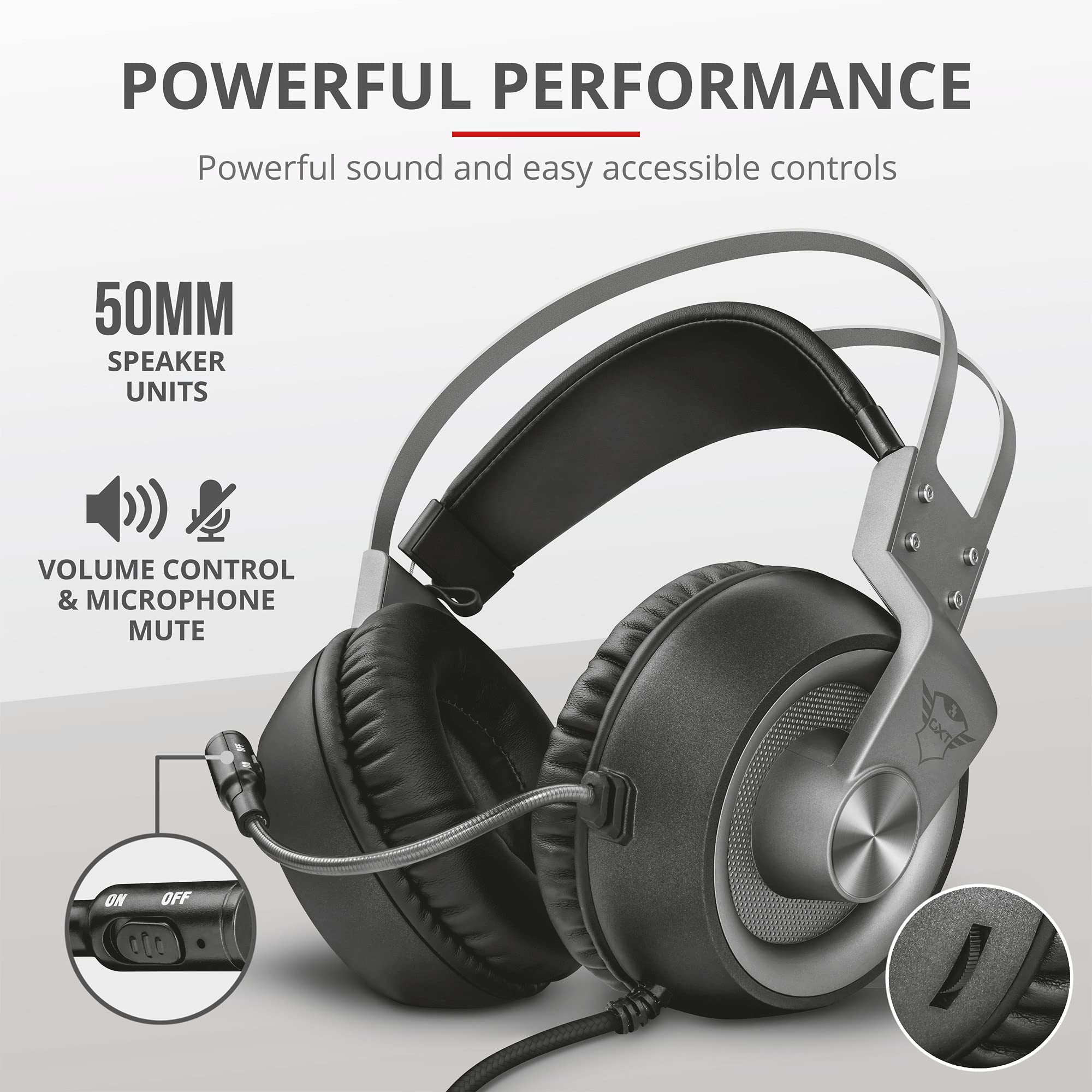 Trust Gaming Headphones GXT 430 Ironn Casque Gamer avec microphone flexible, unités acoustiques puissantes de 50 mm, câble en caoutchouc, pour PS4, PS5, PC, Nintendo Switch, Xbox One, Xbox Series X - Noir