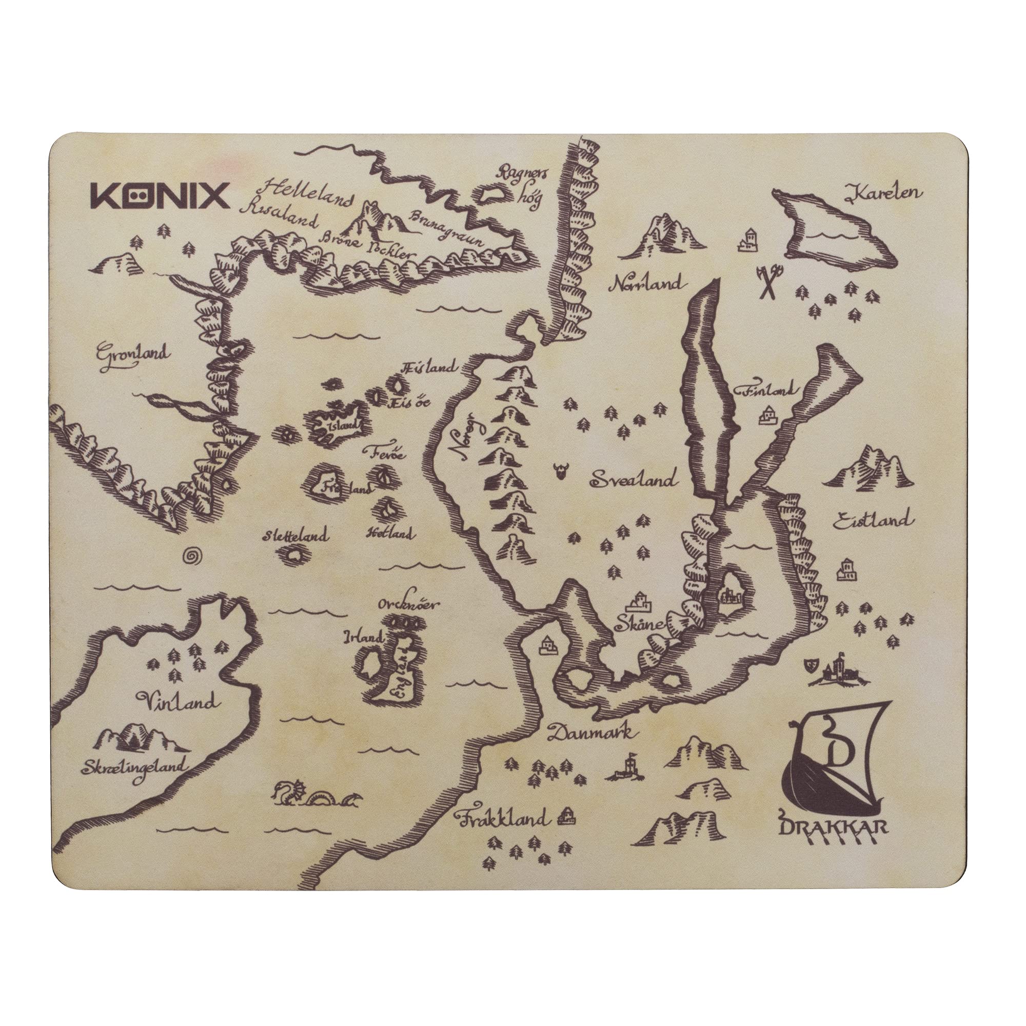 Konix Drakkar Alfombrilla De RatóN Gaming Norrland De 32 X 27 Cm Para Escritorio De Pc Gaming - Superficie Antideslizante - DiseñO Mapa Vikingo