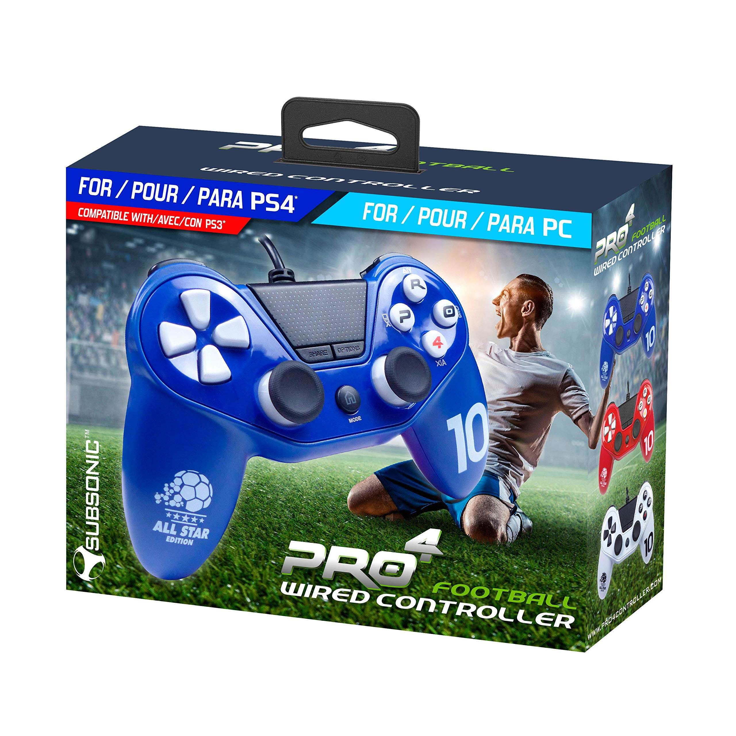 Mando ps4 Pro4 FúTbol Con Cable Azul ( PS4/PS3/PC) - Accesorio compatible
