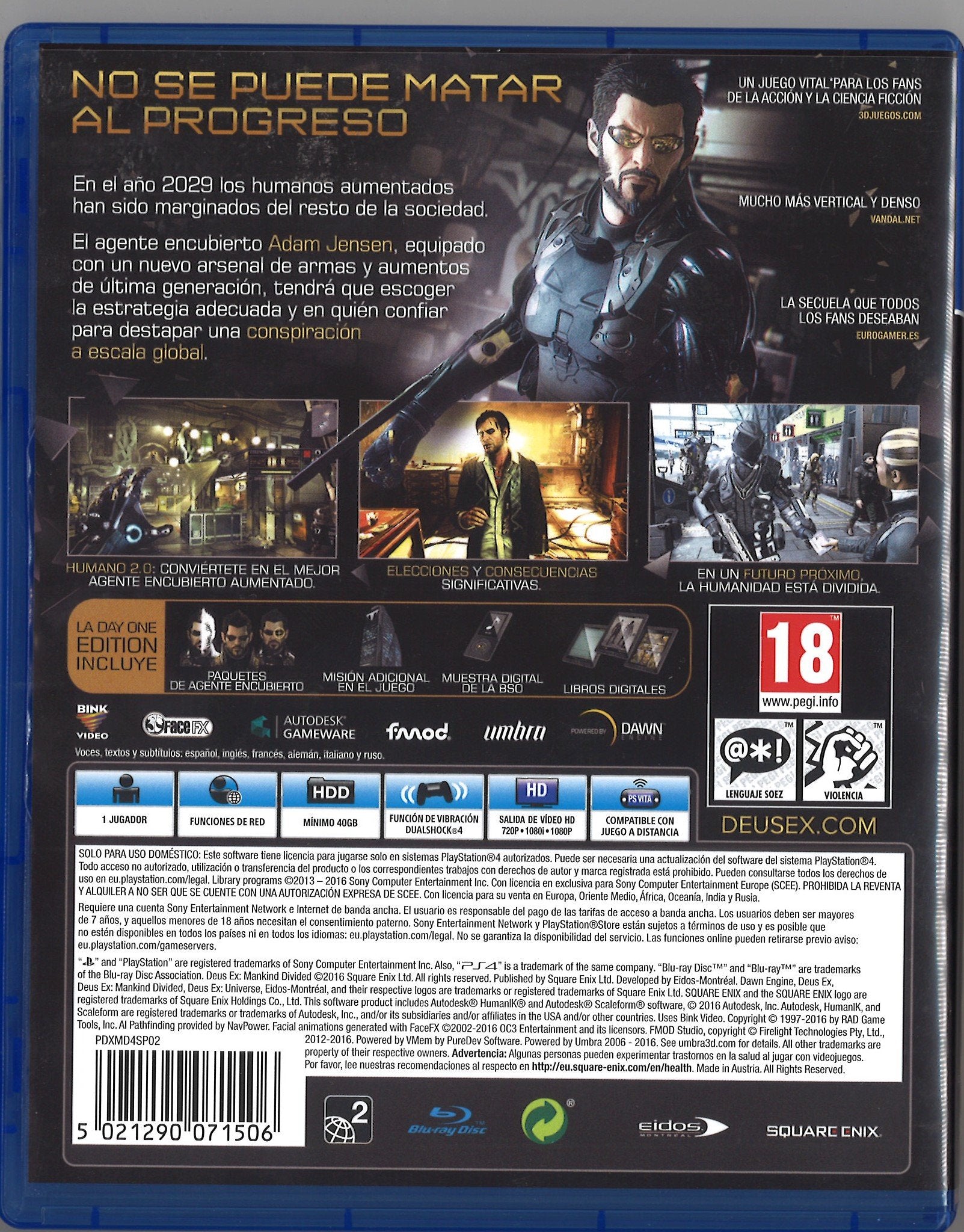 Deus Ex: Mankind Divided - Day One Edition PS4 - [PAL ESP] - Nuevo